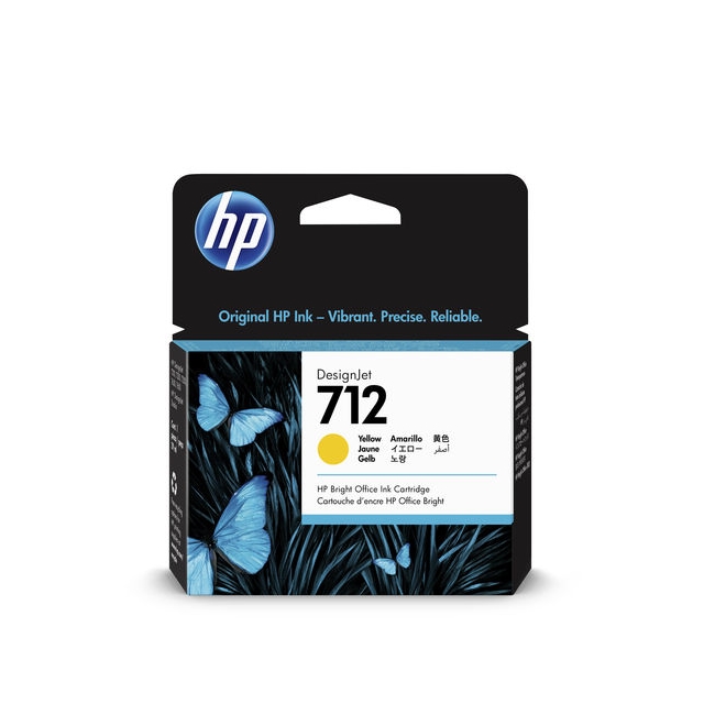 Оригинална мастилена касета (глава, патрон, мастилница) за принтери и печатащи устройства на Hewlett Packard (HP) Designjet T230 3ED69A no 712 yellow. Ниски цени, прецизно изпълнение, високо качество.