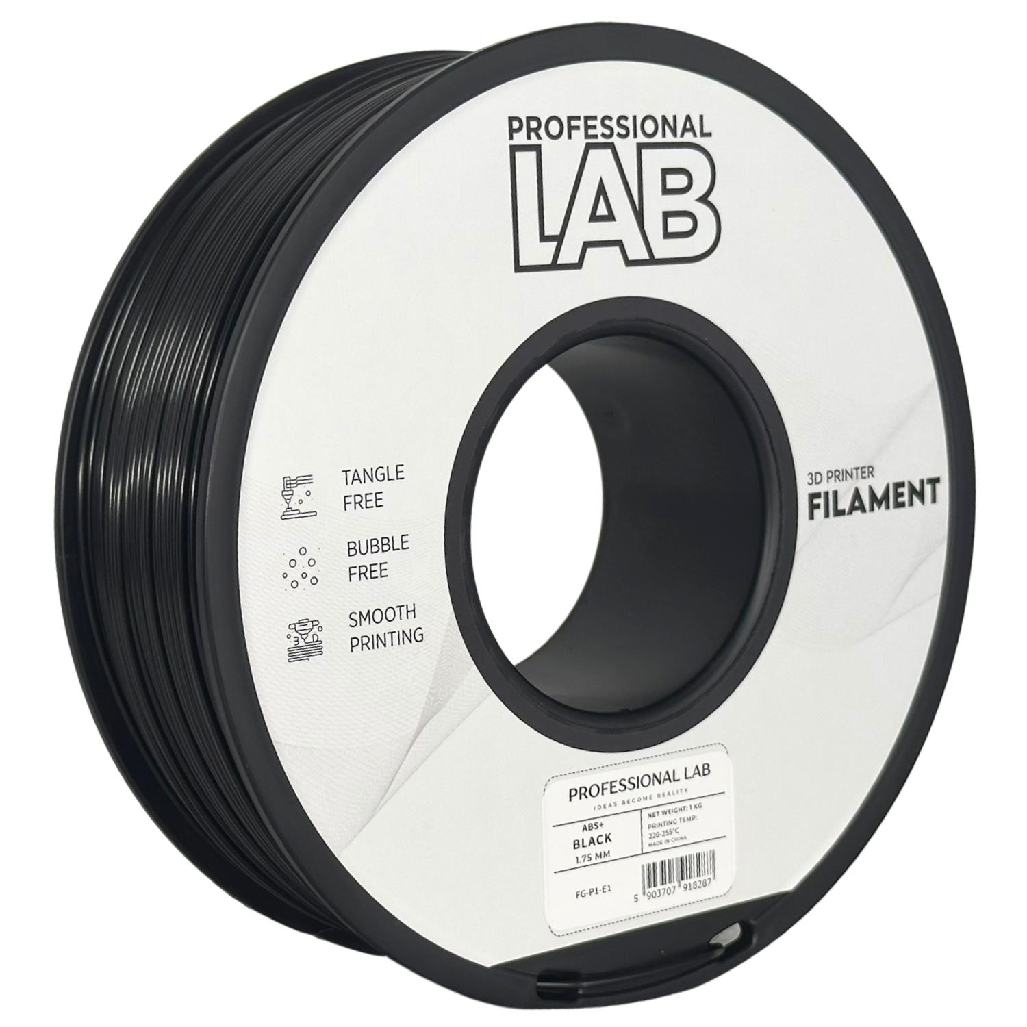 филамент за 3D принтери за принтери и печатащи устройства на 3D print Filament филамент за 3D принтери ABS+ 1кг бял, white ABS+ black, Prof. Lab. Ниски цени, прецизно изпълнение, високо качество.