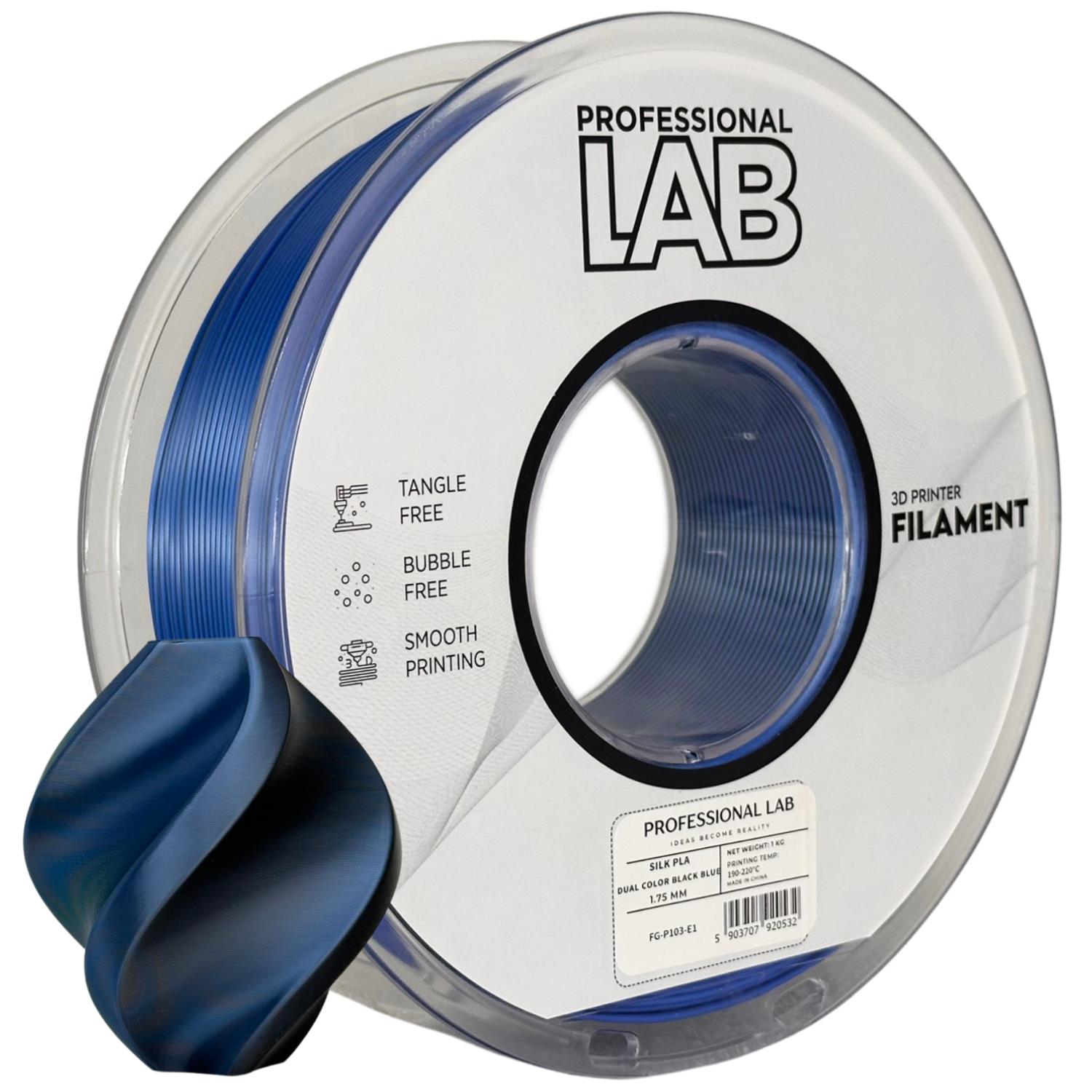 филамент за 3D принтери за принтери и печатащи устройства на 3D print Filament филамент за 3D принтери Silk PLA Dual Color black blue 1кг дву-цветен: черно и синьо Silk PLA Dual Color black blue, Prof. Lab. Ниски цени, прецизно изпълнение, високо качество.