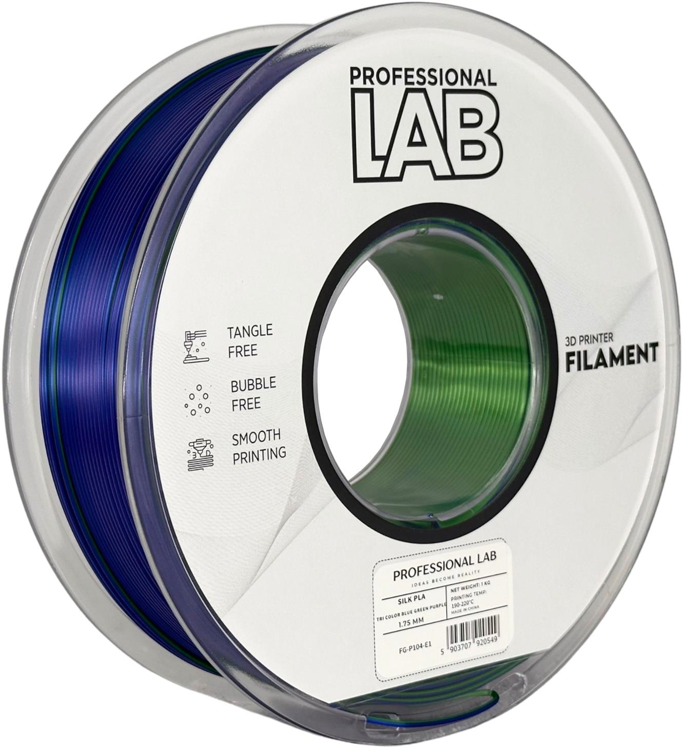 филамент за 3D принтери за принтери и печатащи устройства на 3D print Filament филамент за 3D принтери Silk PLA Tri Color blue green purple 1кг трицветен синьо, зелен, лилав Silk PLA Tri Color blue green purple, Prof. Lab.  цнимка 2.