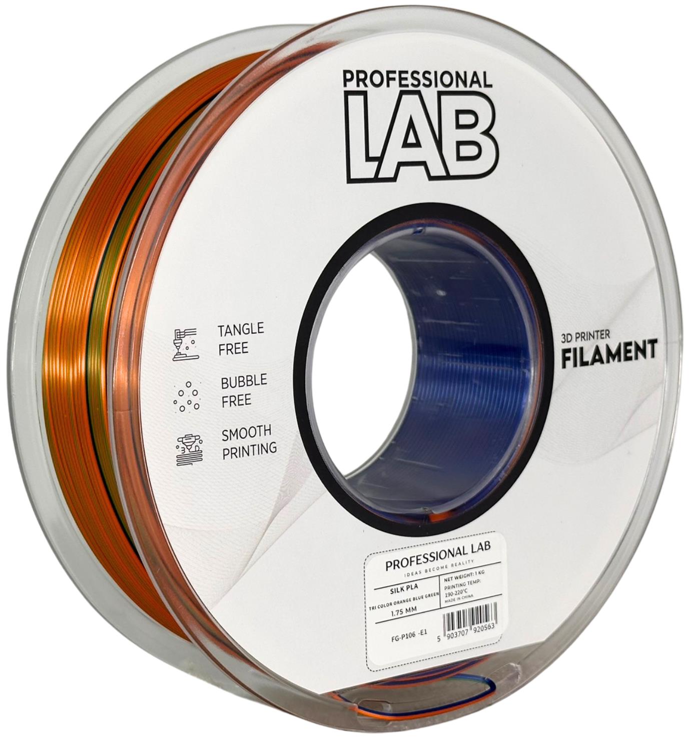 филамент за 3D принтери за принтери и печатащи устройства на 3D print Filament филамент за 3D принтери Silk PLA Tri Color orange blue green 1кг. три-цветен оранжево, синьо, зелено Silk PLA Tri Color orange blue green, Prof. Lab.  цнимка 2.