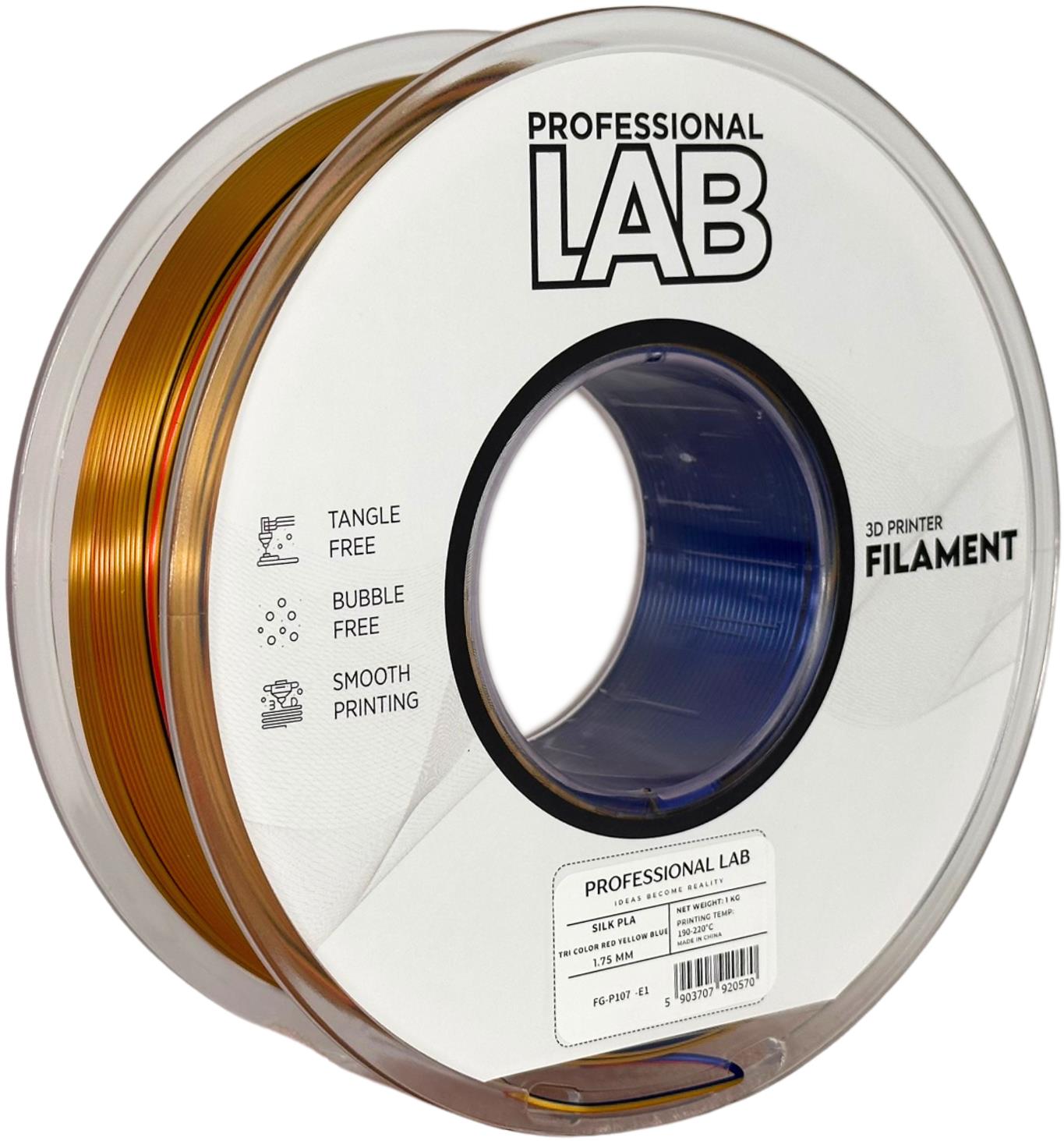 филамент за 3D принтери за принтери и печатащи устройства на 3D print Filament филамент за 3D принтери Silk PLA Tri Color red yellow blue 1кг трицветен червен жълт син Silk PLA Tri Color red yellow blue, Prof. Lab.  цнимка 2.