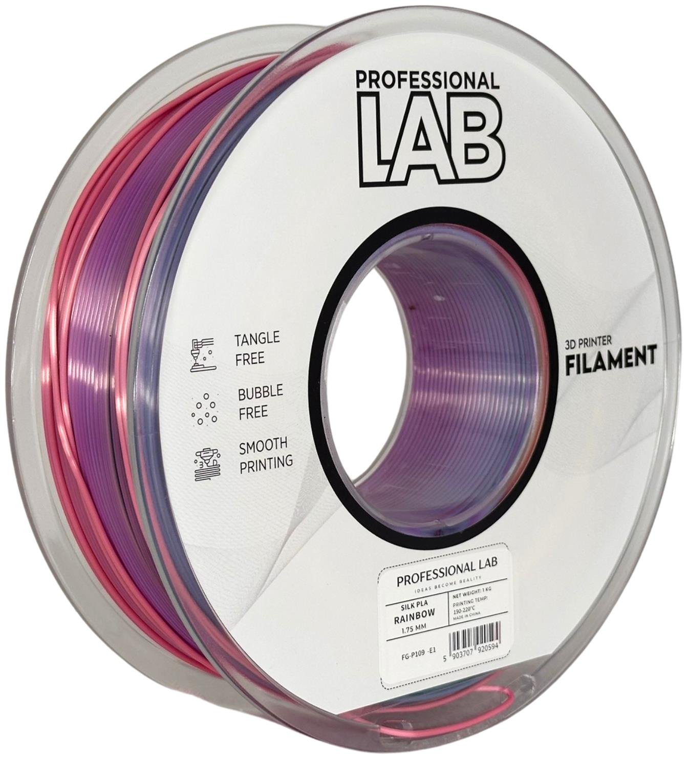 филамент за 3D принтери за принтери и печатащи устройства на 3D print Filament филамент за 3D принтери Silk PLA rainbow 1кг. цветен дъга Silk PLA rainbow, Prof. Lab. Ниски цени, прецизно изпълнение, високо качество.