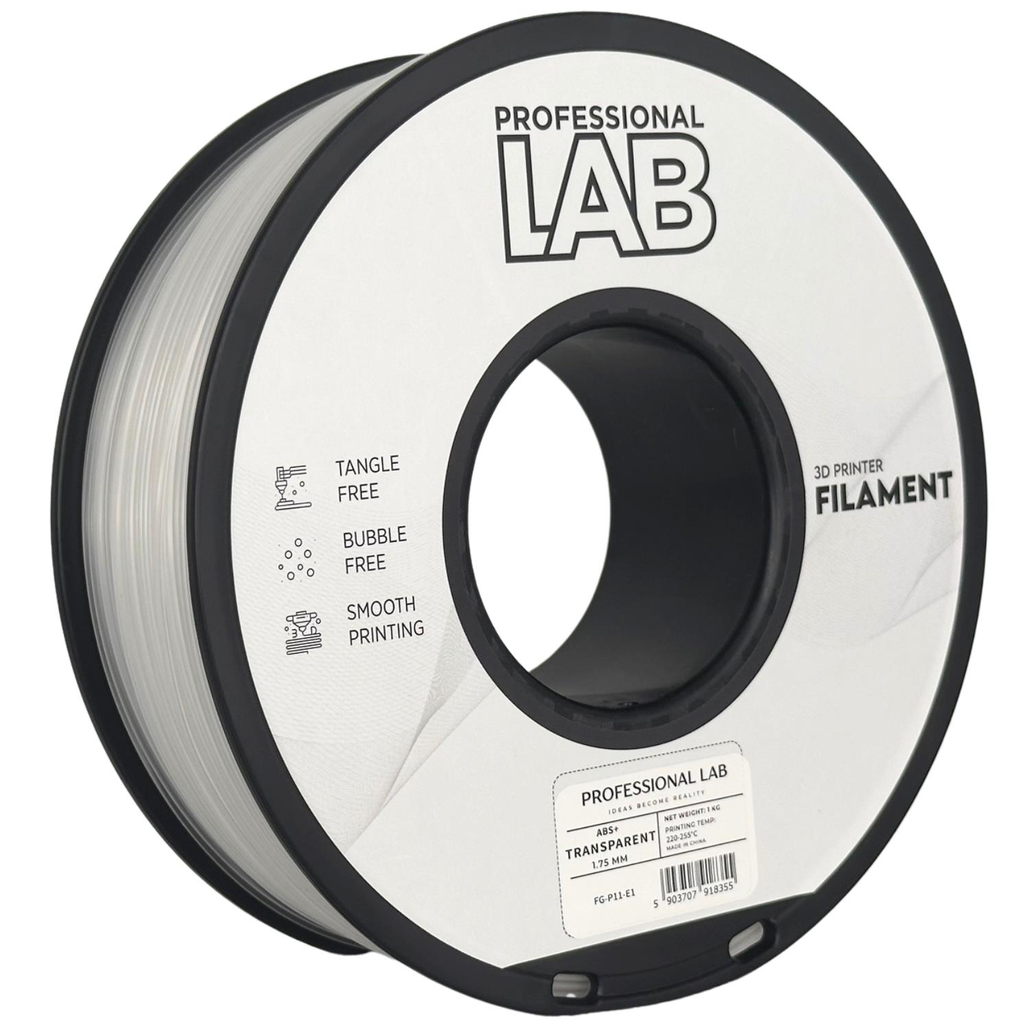 филамент за 3D принтери за принтери и печатащи устройства на 3D print Filament филамент за 3D принтери ABS+ 1кг прозрачен, transparent ABS+ transparent, Prof. Lab. Ниски цени, прецизно изпълнение, високо качество.