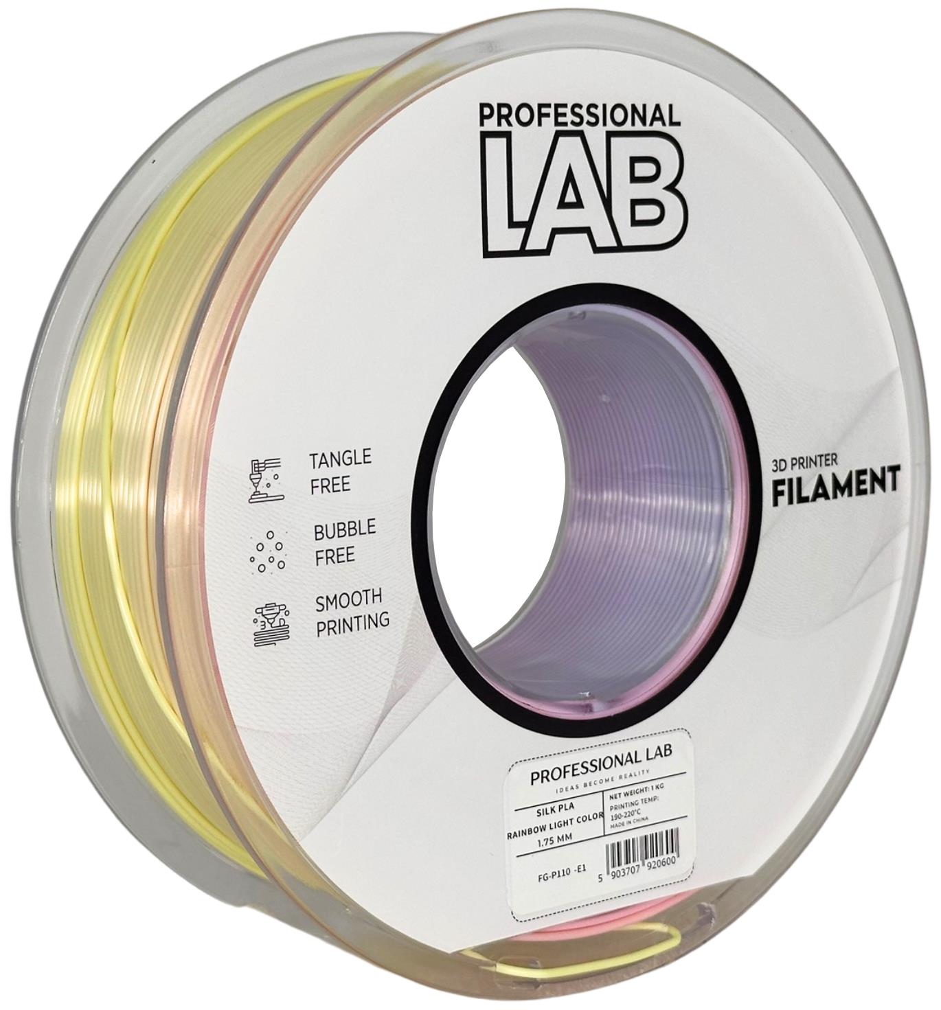 филамент за 3D принтери за принтери и печатащи устройства на 3D print Filament филамент за 3D принтери Silk PLA rainbow light color 1кг дъга Silk PLA rainbow light color, Prof. Lab. Ниски цени, прецизно изпълнение, високо качество.
