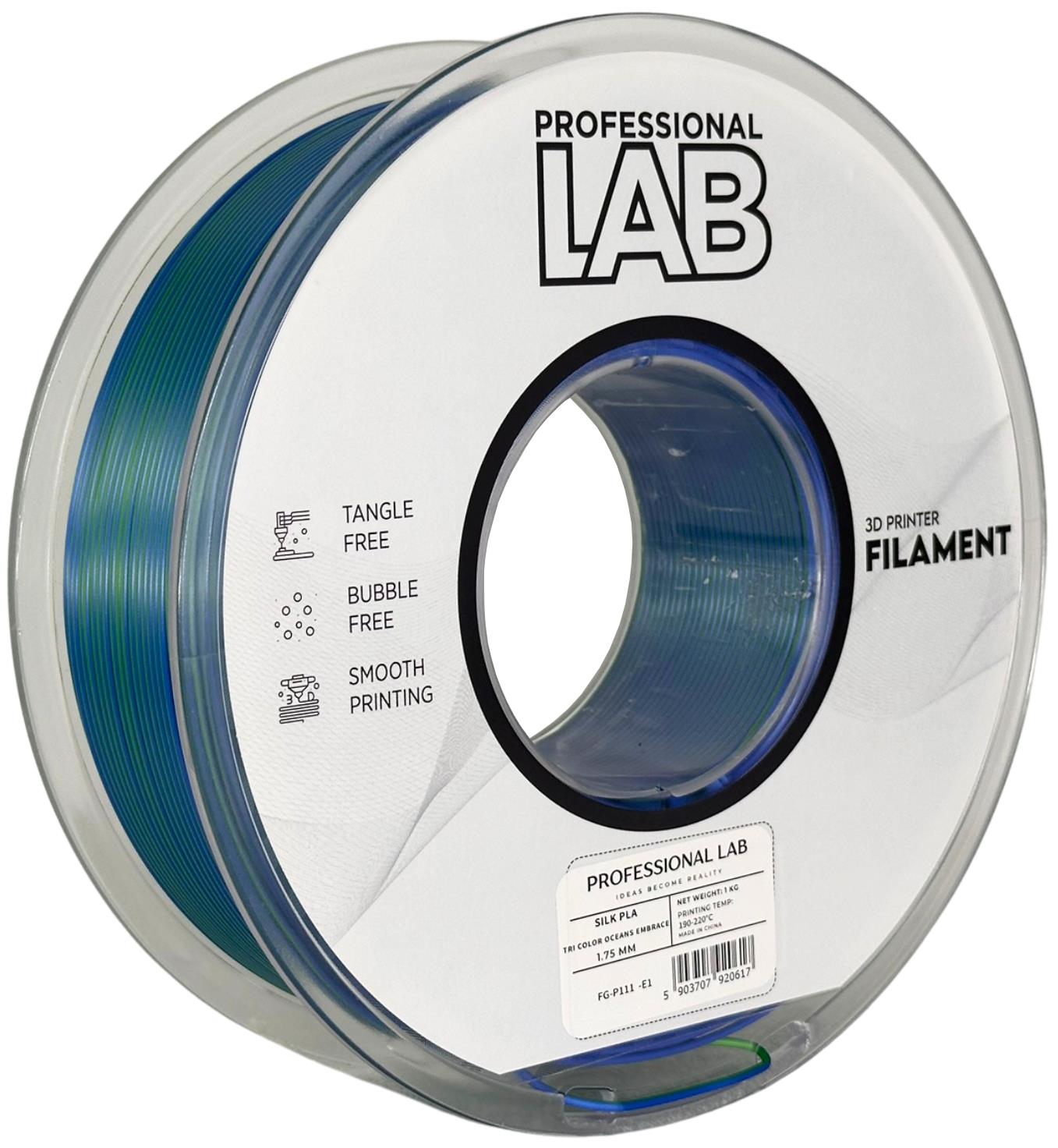филамент за 3D принтери за принтери и печатащи устройства на 3D print Filament филамент за 3D принтери Silk PLA Tri Color Oceans Embrace 1 кг. трицветен прегръдка на океан Silk PLA Tri Color Oceans Embrace, Prof. Lab.  цнимка 2.