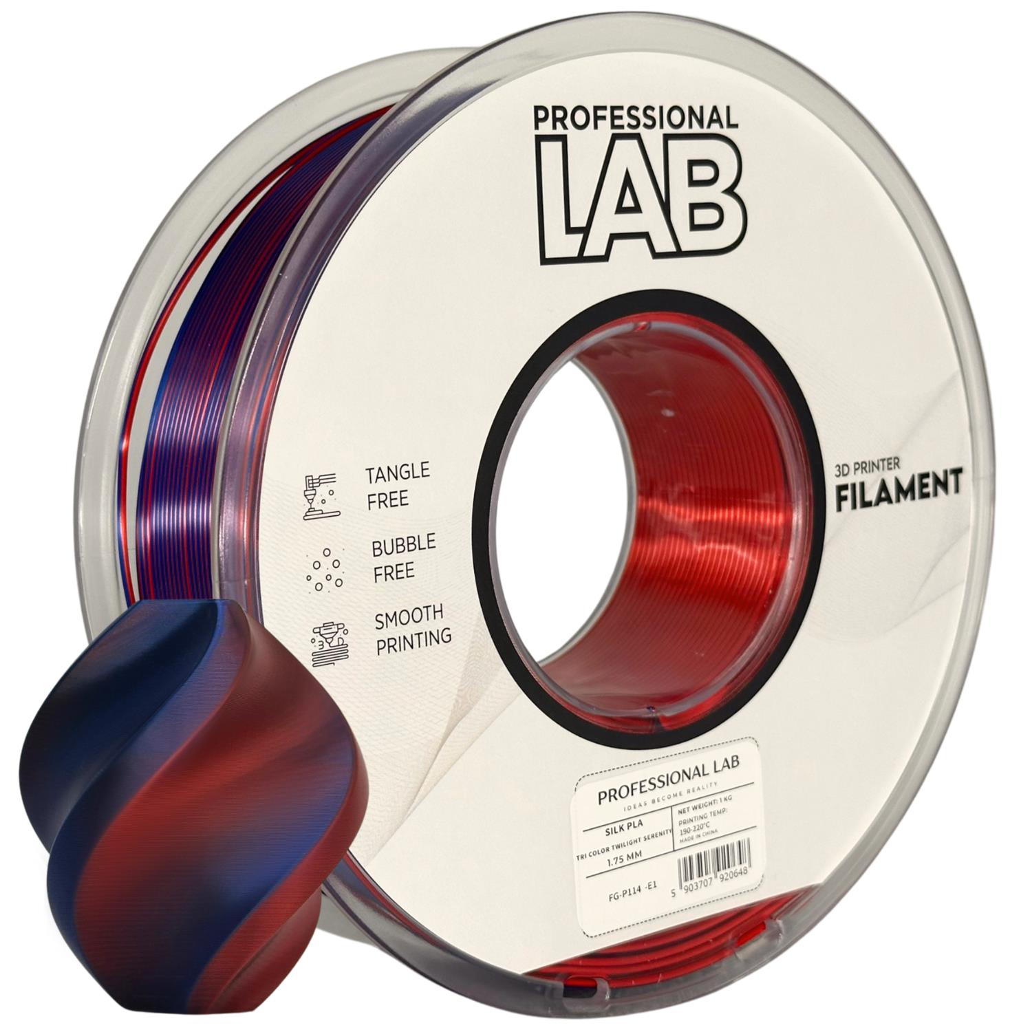 филамент за 3D принтери за принтери и печатащи устройства на 3D print Filament филамент за 3D принтери Silk PLA Tri Color Twilight Serenity 1кг трицветен Silk PLA Tri Color Twilight Serenity, Prof. Lab. Ниски цени, прецизно изпълнение, високо качество.
