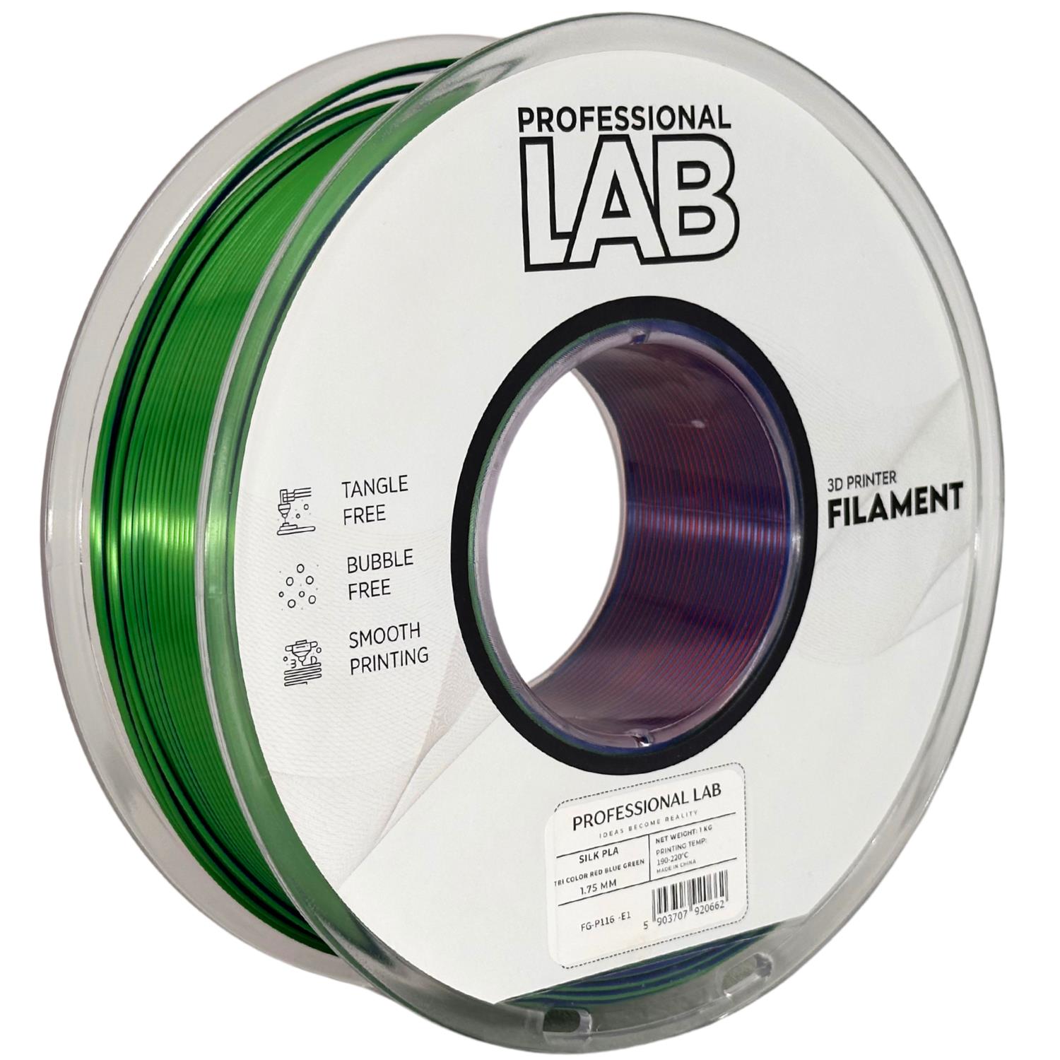 филамент за 3D принтери за принтери и печатащи устройства на 3D print Filament филамент за 3D принтери Silk PLA Tri Color red blue green 1кг. три цветен червен син зелен Silk PLA Tri Color red blue green, Prof. Lab.  цнимка 2.