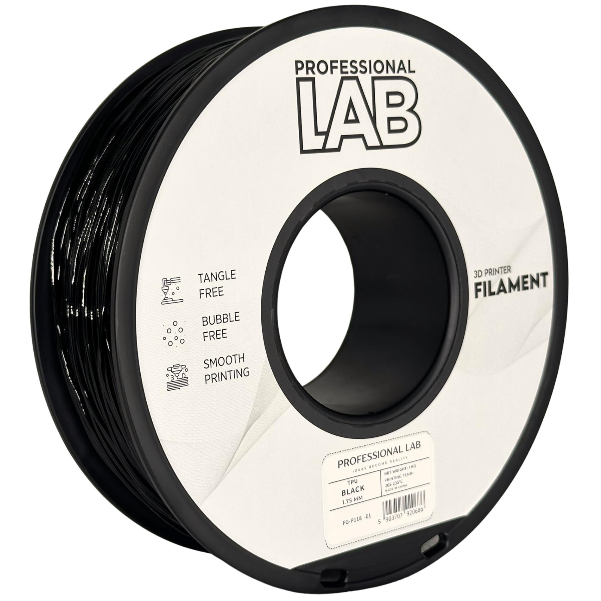 филамент за 3D принтери за принтери и печатащи устройства на 3D print Filament филамент за 3D принтери TPU black 1кг. черен TPU black, Prof. Lab. Ниски цени, прецизно изпълнение, високо качество.