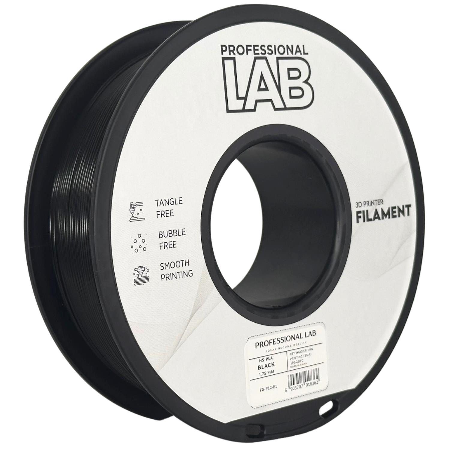филамент за 3D принтери за принтери и печатащи устройства на 3D print Filament филамент за 3D принтери HS-PLA black 1кг черен HS-PLA black, Prof. Lab.  цнимка 2.
