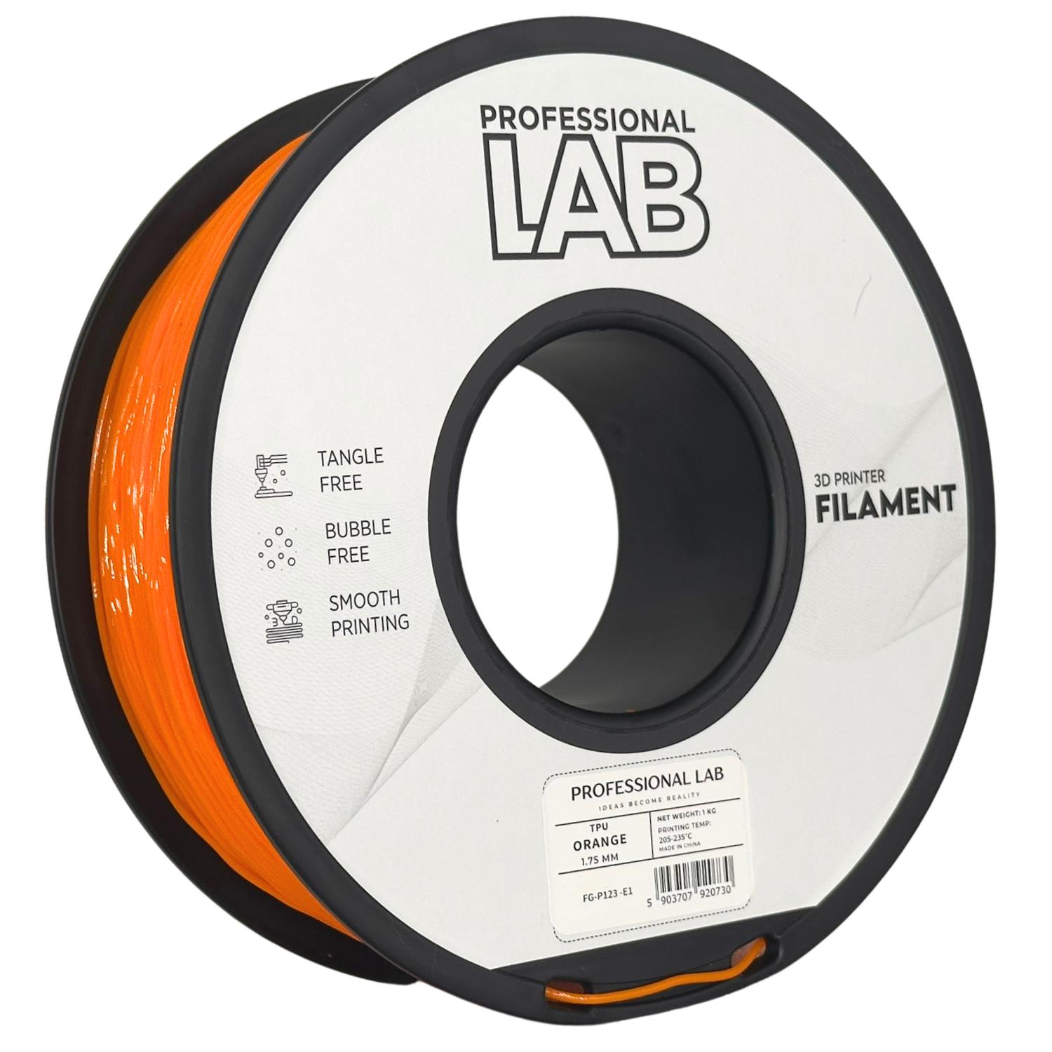 филамент за 3D принтери за принтери и печатащи устройства на 3D print Filament филамент за 3D принтери TPU orange 1кг оранжев TPU orange, Prof. Lab. Ниски цени, прецизно изпълнение, високо качество.