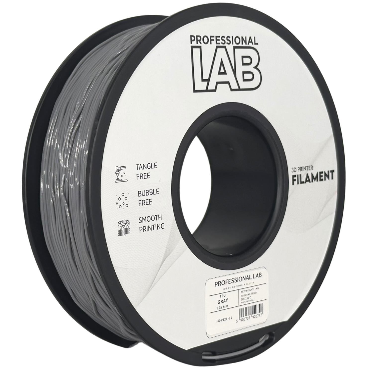 филамент за 3D принтери за принтери и печатащи устройства на 3D print Filament филамент за 3D принтери TPU gray 1кг. сив TPU gray, Prof. Lab. Ниски цени, прецизно изпълнение, високо качество.