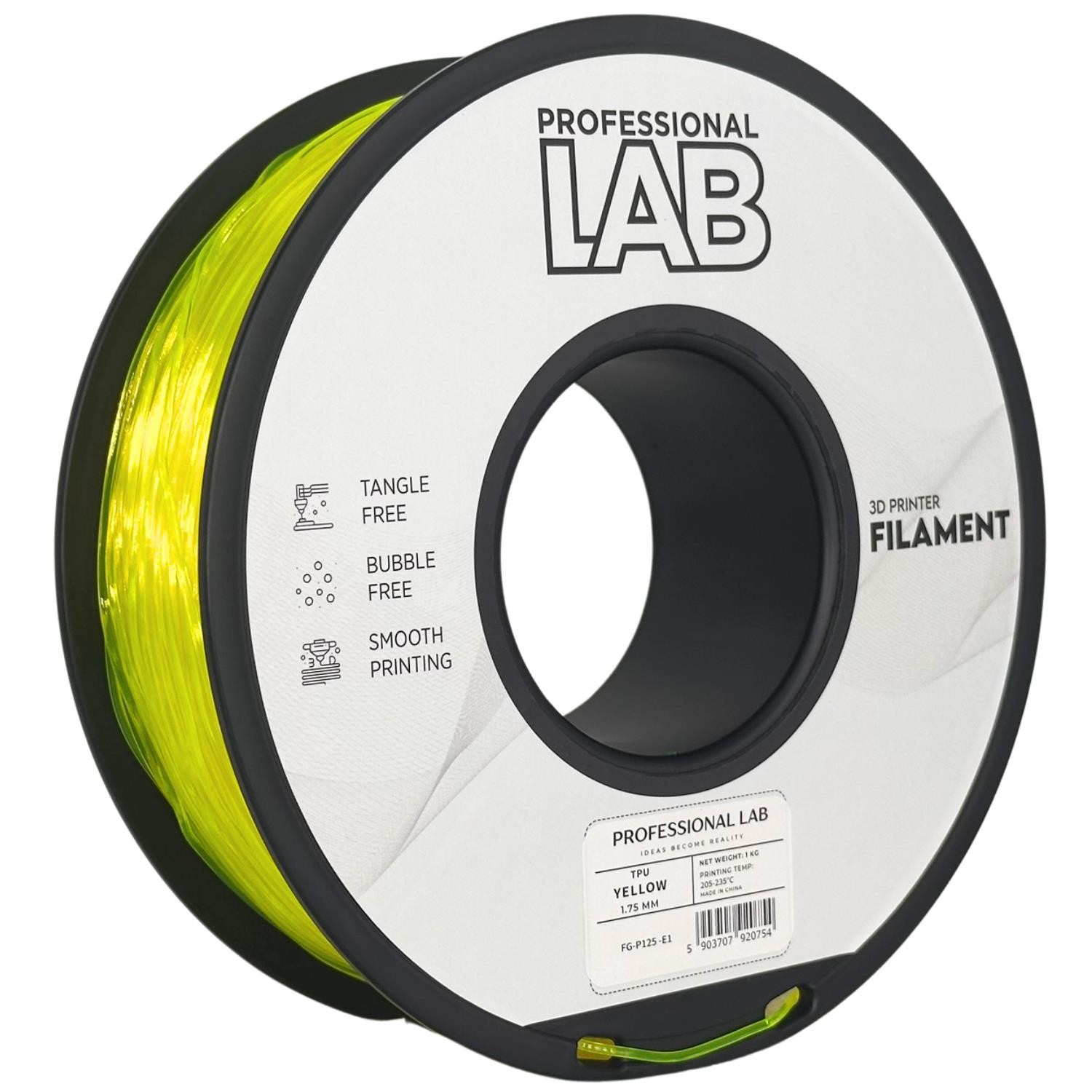 филамент за 3D принтери за принтери и печатащи устройства на 3D print Filament филамент за 3D принтери TPU yellow 1кг, жълт TPU yellow, Prof. Lab. Ниски цени, прецизно изпълнение, високо качество.