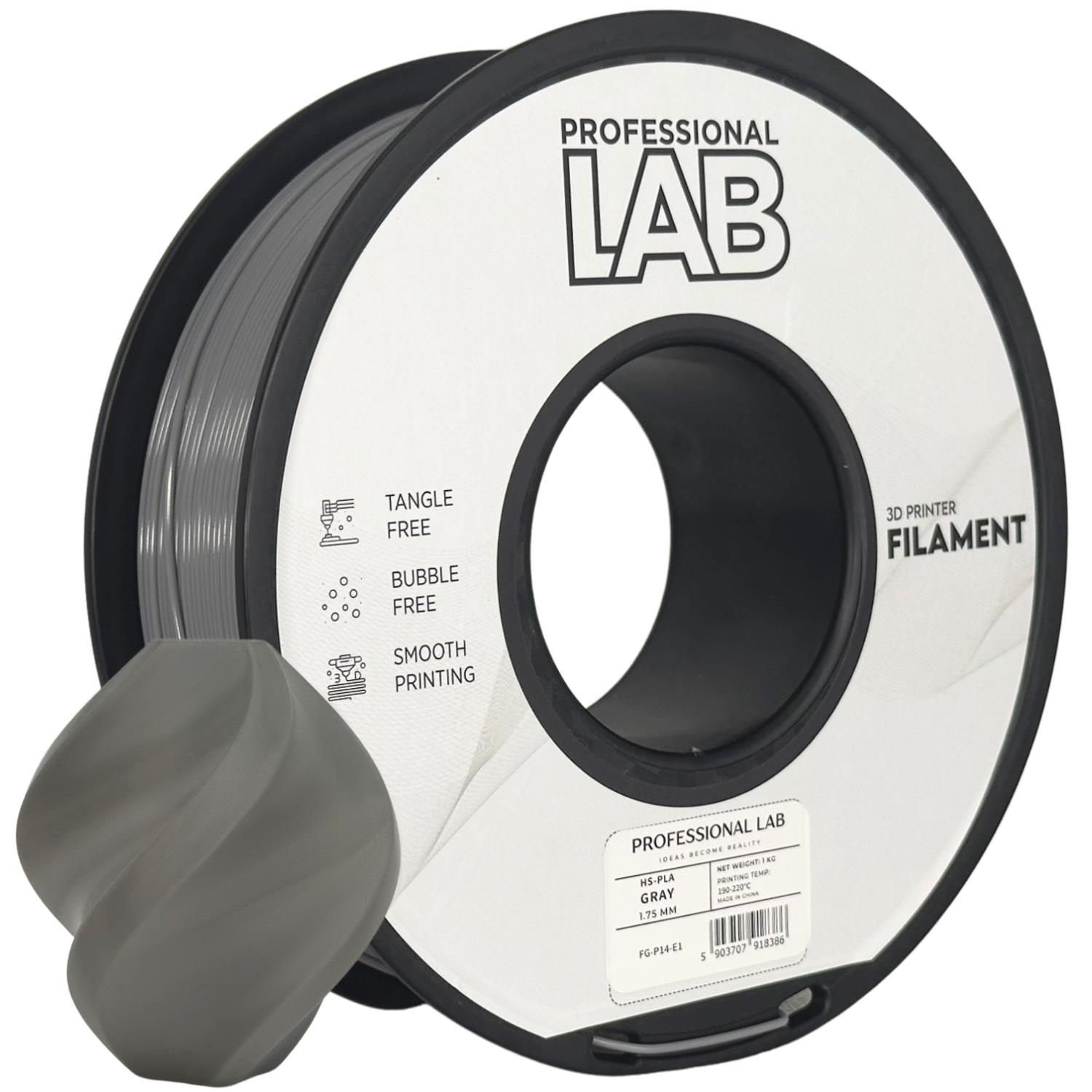 филамент за 3D принтери за принтери и печатащи устройства на 3D print Filament филамент за 3D принтери HS-PLA gray 1кг сив HS-PLA gray, Prof. Lab. Ниски цени, прецизно изпълнение, високо качество.
