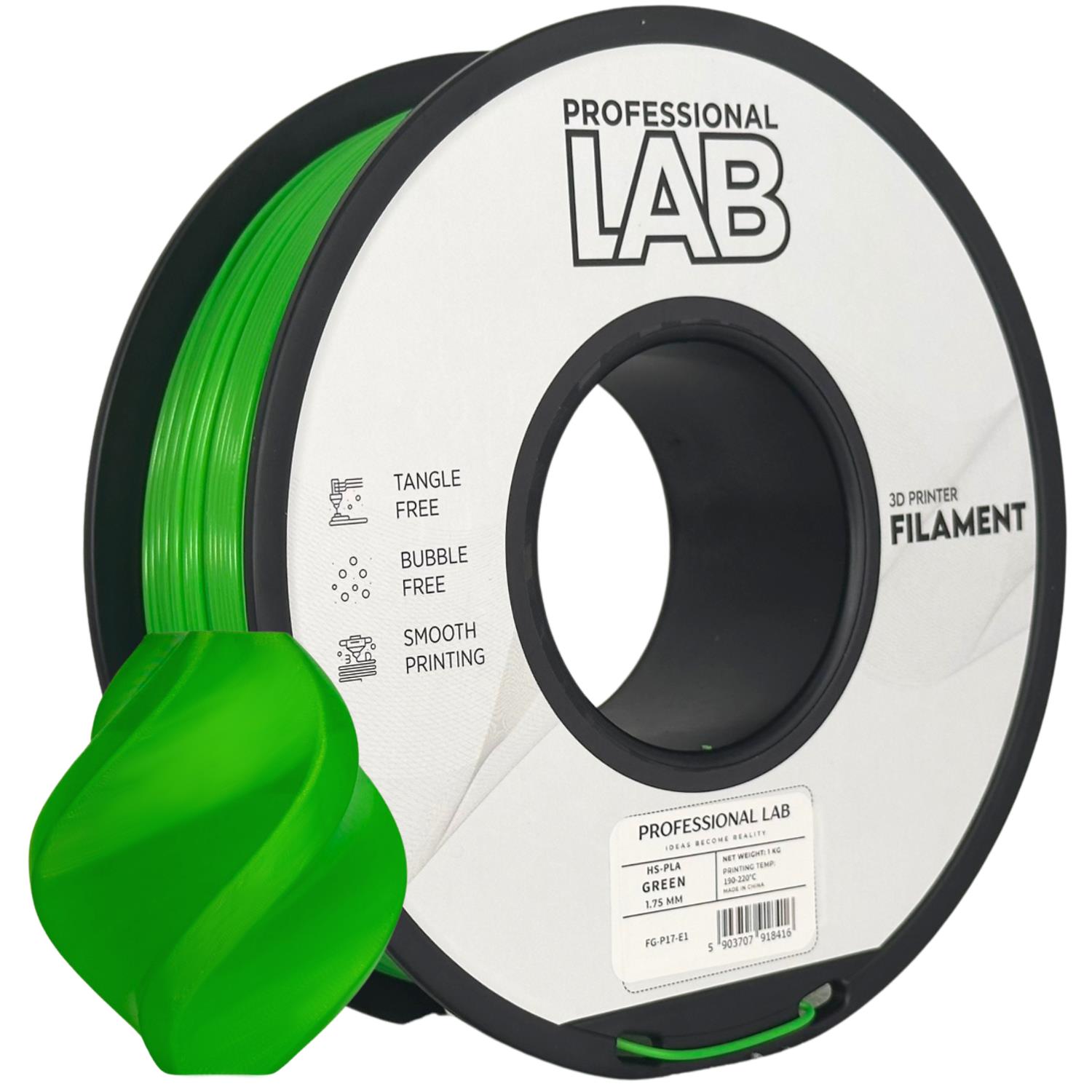 филамент за 3D принтери за принтери и печатащи устройства на 3D print Filament филамент за 3D принтери HS-PLA green 1kg зелен HS-PLA green, Prof. Lab. Ниски цени, прецизно изпълнение, високо качество.