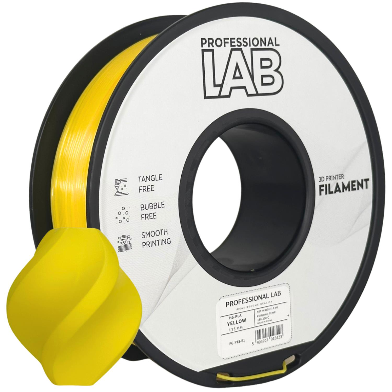 филамент за 3D принтери за принтери и печатащи устройства на 3D print Filament филамент за 3D принтери HS-PLA yellow 1кг. жълт HS-PLA yellow, Prof. Lab. Ниски цени, прецизно изпълнение, високо качество.