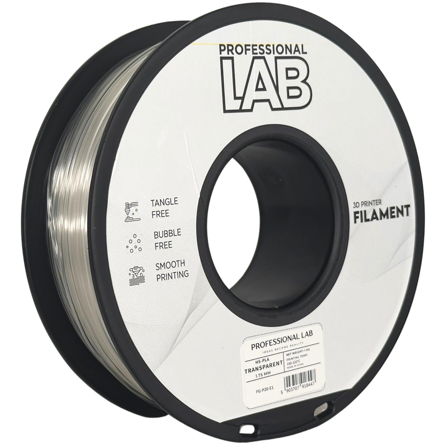 филамент за 3D принтери за принтери и печатащи устройства на 3D print Filament филамент за 3D принтери HS-PLA transparent 1kg прозрачен  HS-PLA transparent, Prof. Lab. Ниски цени, прецизно изпълнение, високо качество.