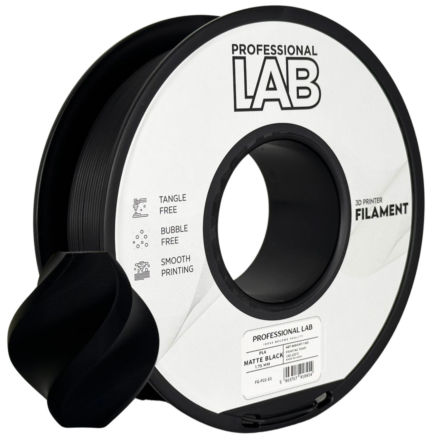 филамент за 3D принтери за принтери и печатащи устройства на 3D print Filament филамент за 3D принтери PLA matte black 1кг матово черно PLA matte black, Prof. Lab. Ниски цени, прецизно изпълнение, високо качество.