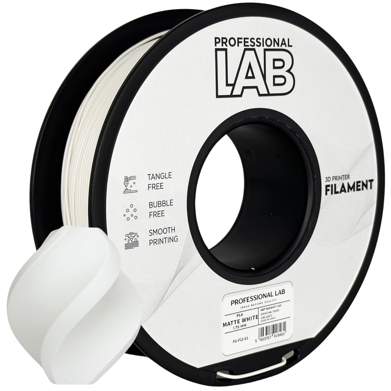 филамент за 3D принтери за принтери и печатащи устройства на 3D print Filament филамент за 3D принтери PLA matte white 1кг мат бяло PLA matte white, Prof. Lab. Ниски цени, прецизно изпълнение, високо качество.