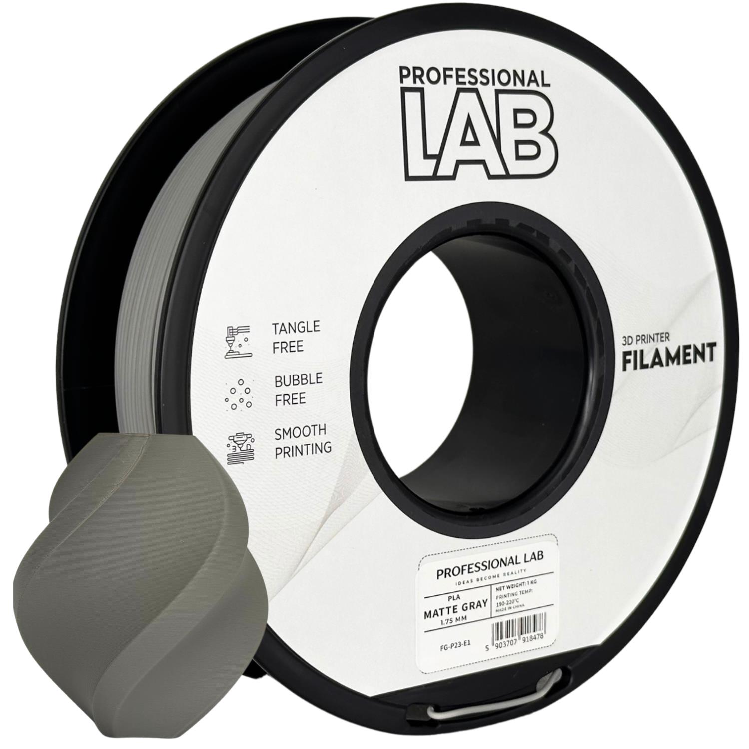 филамент за 3D принтери за принтери и печатащи устройства на 3D print Filament филамент за 3D принтери PLA matte gray 1кг сив PLA matte gray, Prof. Lab. Ниски цени, прецизно изпълнение, високо качество.