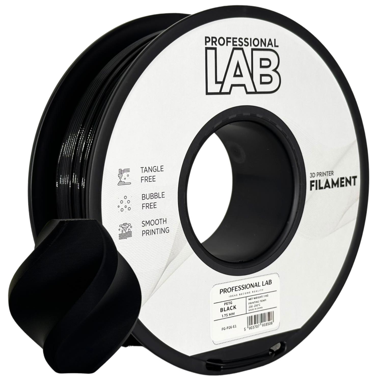 филамент за 3D принтери за принтери и печатащи устройства на 3D print Filament филамент за 3D принтери PETG black 1кг. черен PETG black, Prof. Lab. Ниски цени, прецизно изпълнение, високо качество.