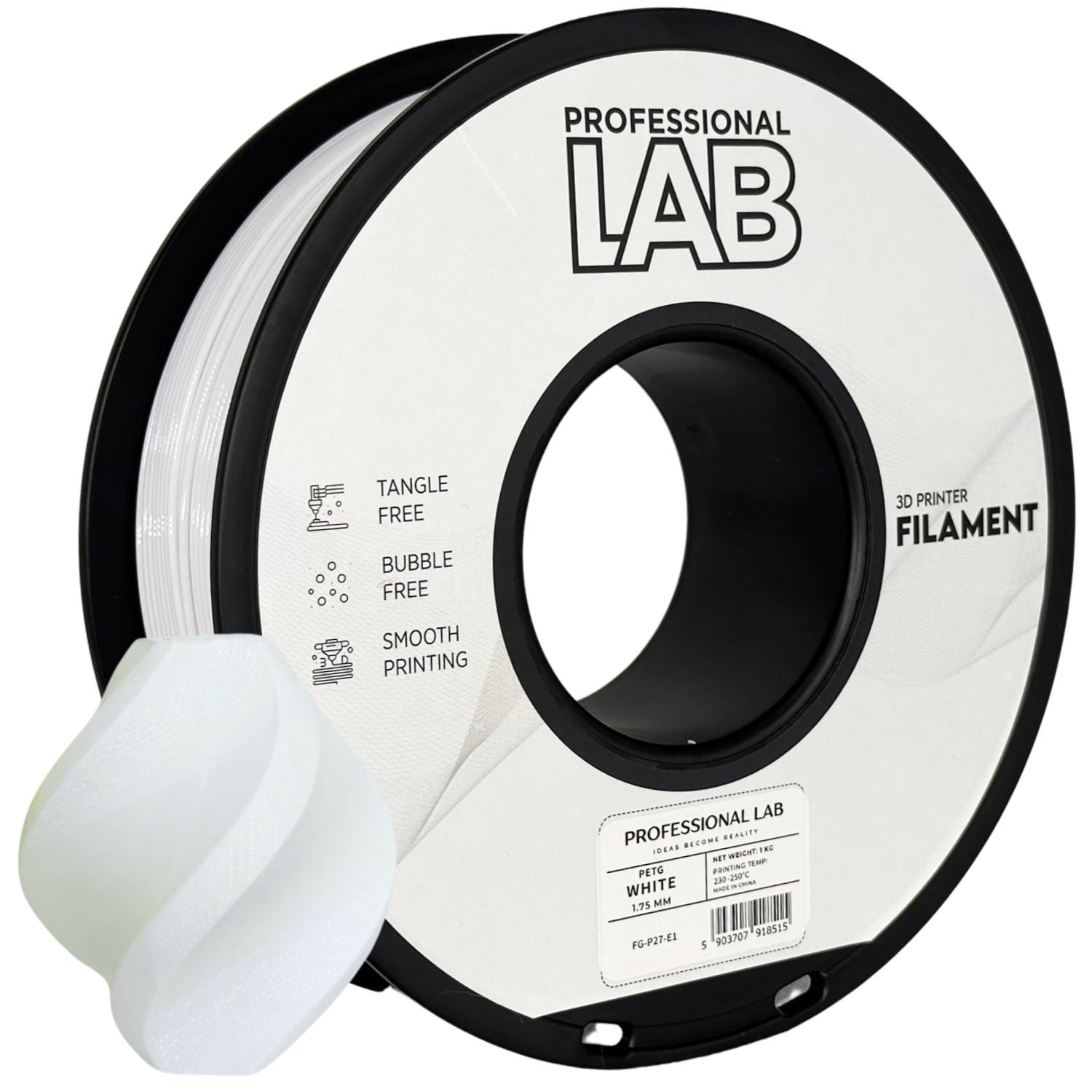 филамент за 3D принтери за принтери и печатащи устройства на 3D print Filament филамент за 3D принтери PETG white 1кг. бял PETG white, Prof. Lab. Ниски цени, прецизно изпълнение, високо качество.