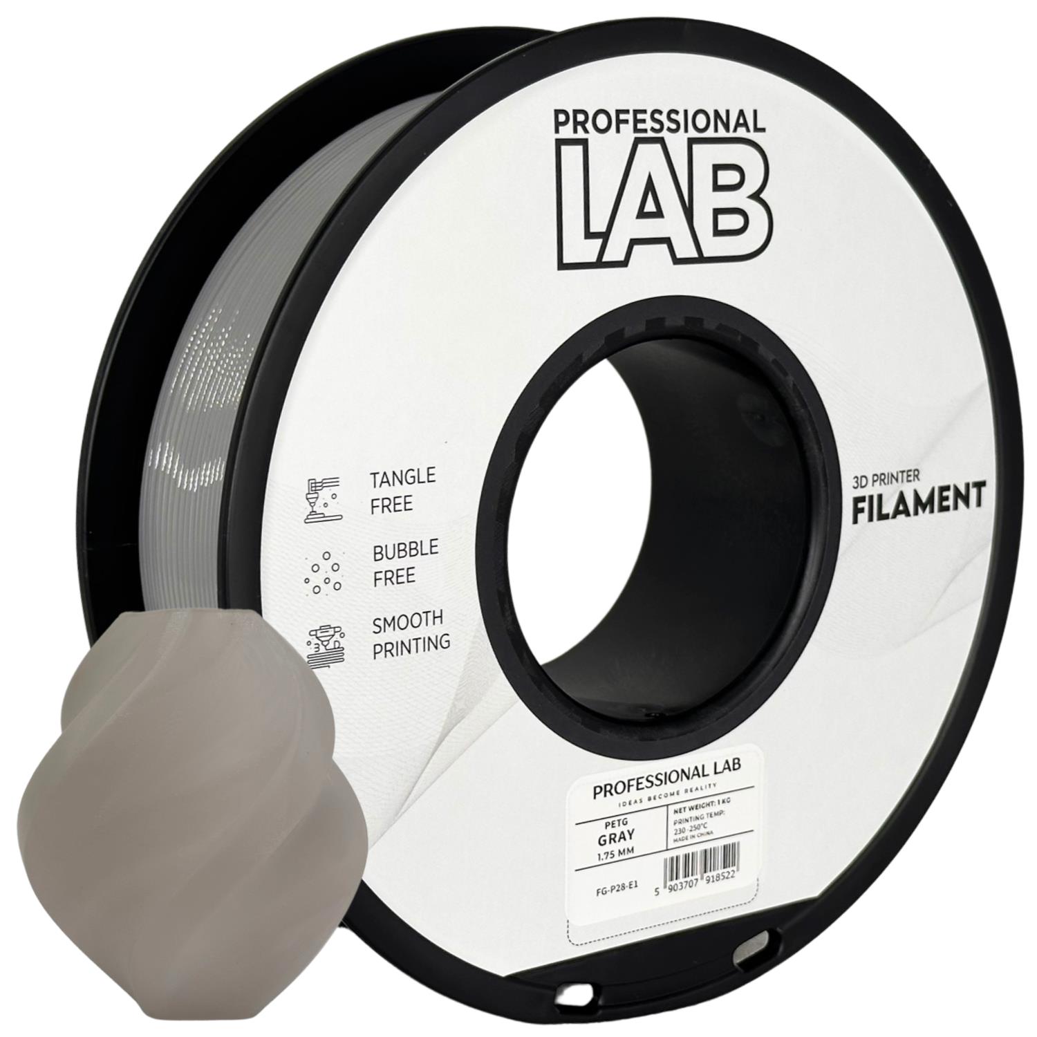 филамент за 3D принтери за принтери и печатащи устройства на 3D print Filament филамент за 3D принтери PETG gray 1кг. сив PETG gray, Prof. Lab. Ниски цени, прецизно изпълнение, високо качество.