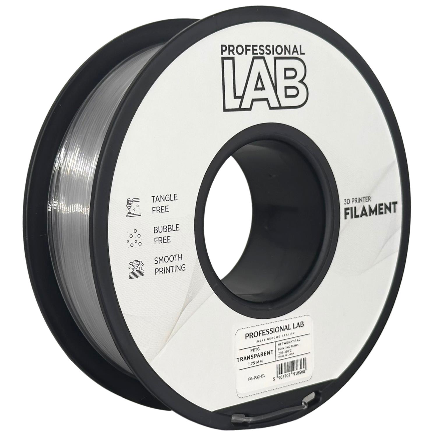 филамент за 3D принтери за принтери и печатащи устройства на 3D print Filament филамент за 3D принтери PETG transparent 1кг. прозрачен PETG transparent, Prof. Lab. Ниски цени, прецизно изпълнение, високо качество.