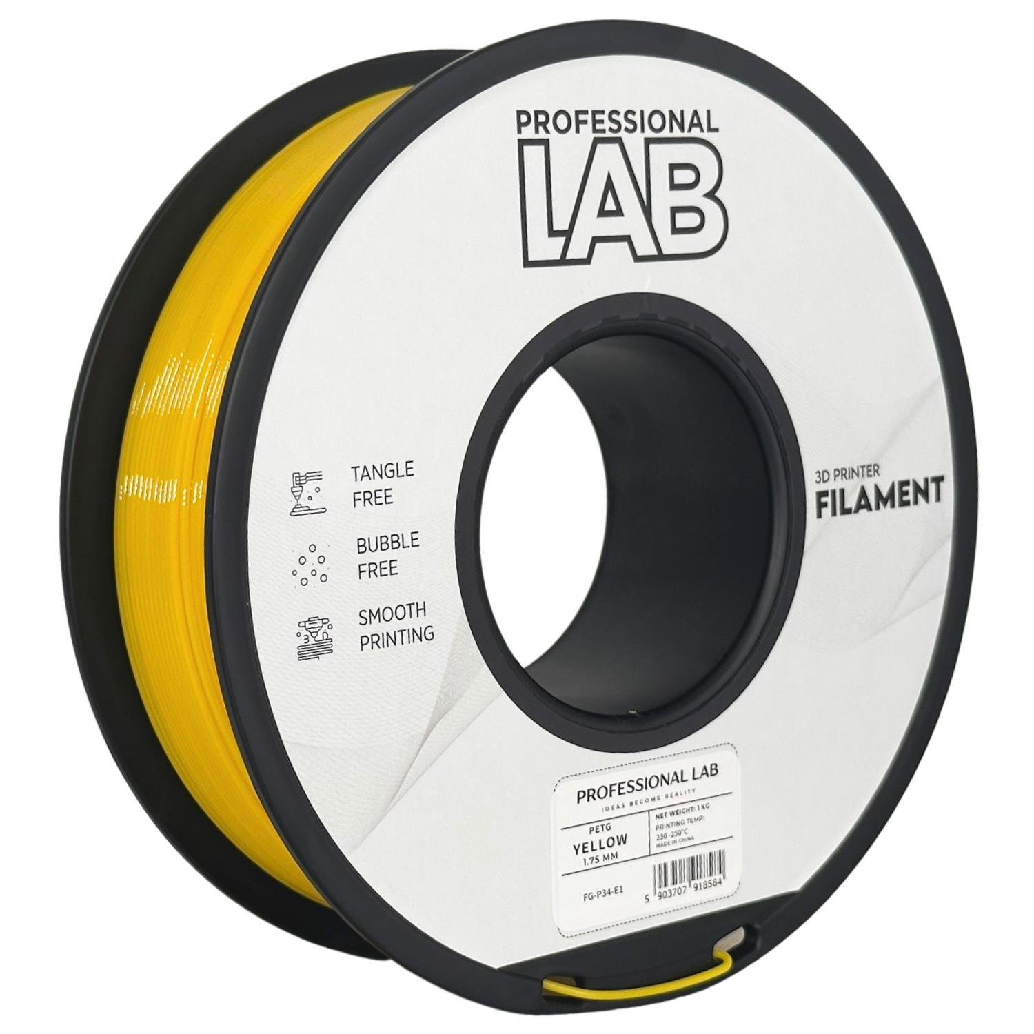 филамент за 3D принтери за принтери и печатащи устройства на 3D print Filament филамент за 3D принтери PETG yellow 1кг. жълт PETG yellow, Prof. Lab. Ниски цени, прецизно изпълнение, високо качество.