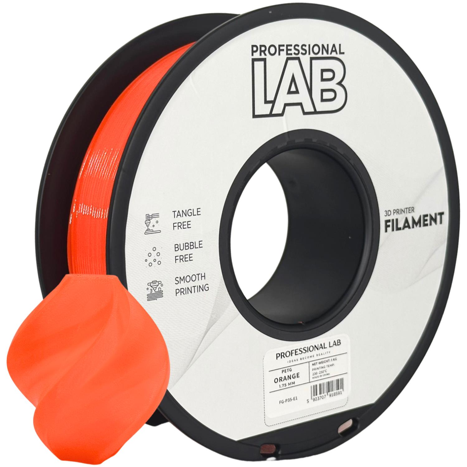 филамент за 3D принтери за принтери и печатащи устройства на 3D print Filament филамент за 3D принтери PETG orange 1кг оранжев PETG orange, Prof. Lab. Ниски цени, прецизно изпълнение, високо качество.