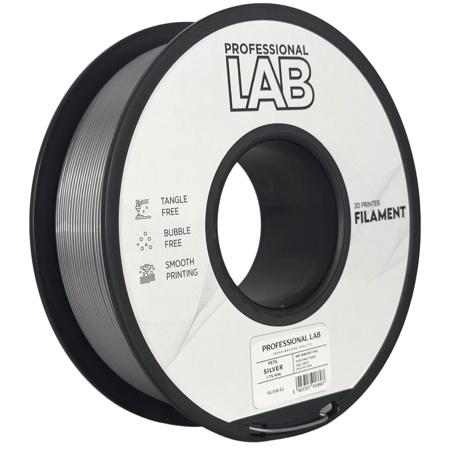 филамент за 3D принтери за принтери и печатащи устройства на 3D print Filament филамент за 3D принтери PETG silver 1кг. сребърен PETG silver, Prof. Lab. Ниски цени, прецизно изпълнение, високо качество.