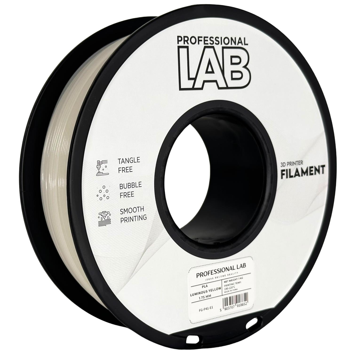 филамент за 3D принтери за принтери и печатащи устройства на 3D print Filament филамент за 3D принтери PLA luminous yellow 1 кг. луминисцентно жълто PLA luminous yellow, Prof. Lab. Ниски цени, прецизно изпълнение, високо качество.