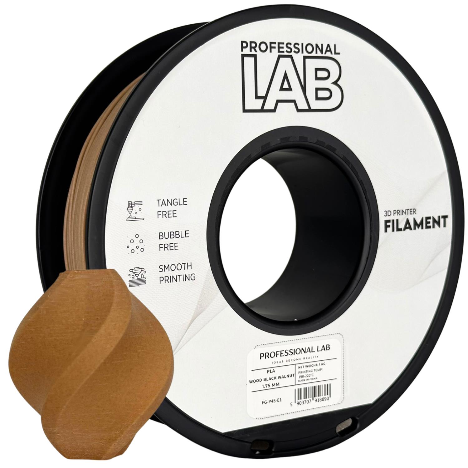 филамент за 3D принтери за принтери и печатащи устройства на 3D print Filament филамент за 3D принтери PLA wood black walnut 1 кг. дърво - черен PLA wood black walnut, Prof. Lab. Ниски цени, прецизно изпълнение, високо качество.