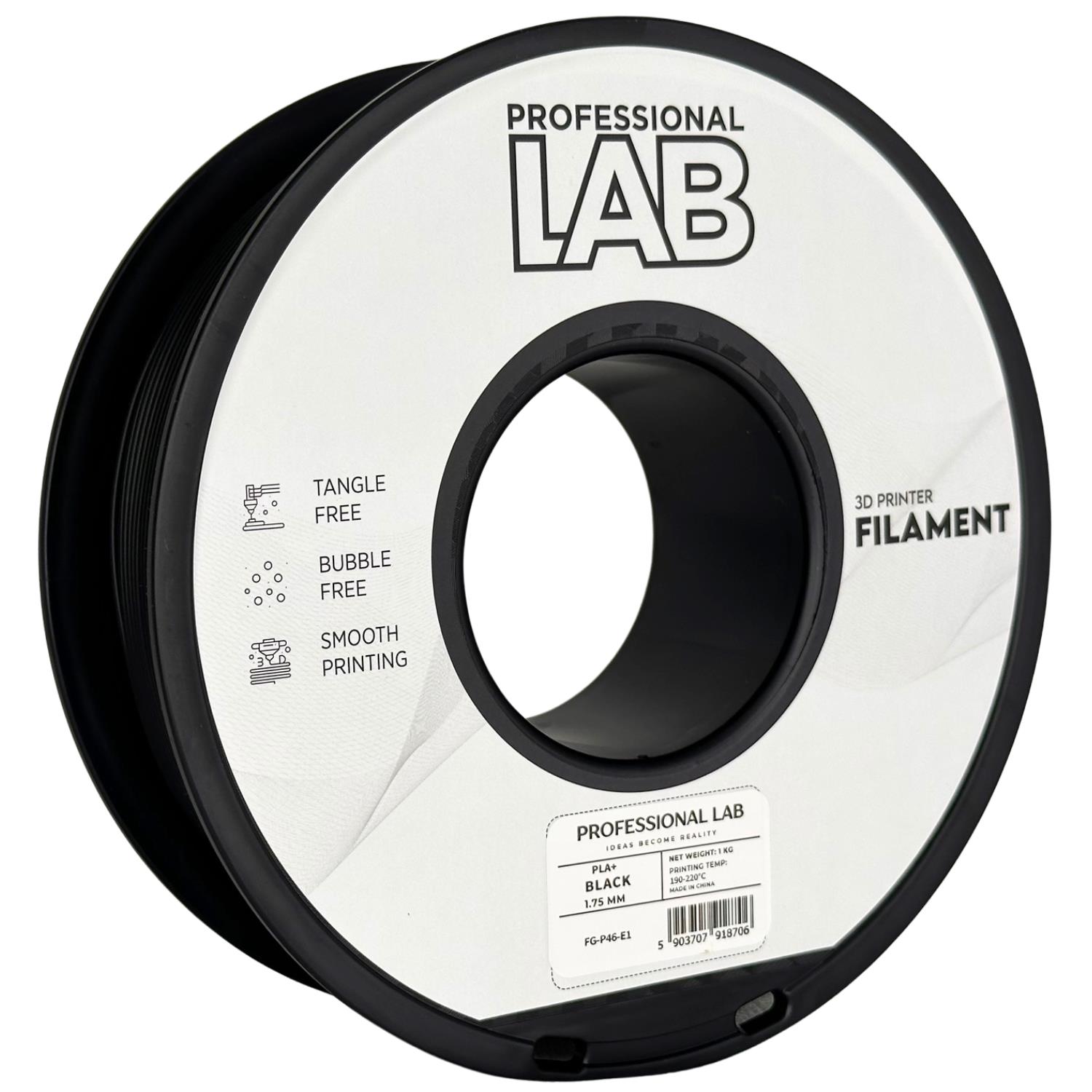 филамент за 3D принтери за принтери и печатащи устройства на 3D print Filament филамент за 3D принтери PLA+ black 1кг черен PLA+ black, Prof. Lab.  цнимка 3.