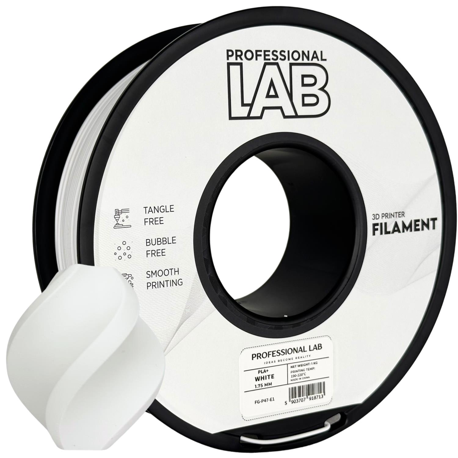 филамент за 3D принтери за принтери и печатащи устройства на 3D print Filament филамент за 3D принтери PLA+ white 1кг бял PLA+ white, Prof. Lab. Ниски цени, прецизно изпълнение, високо качество.