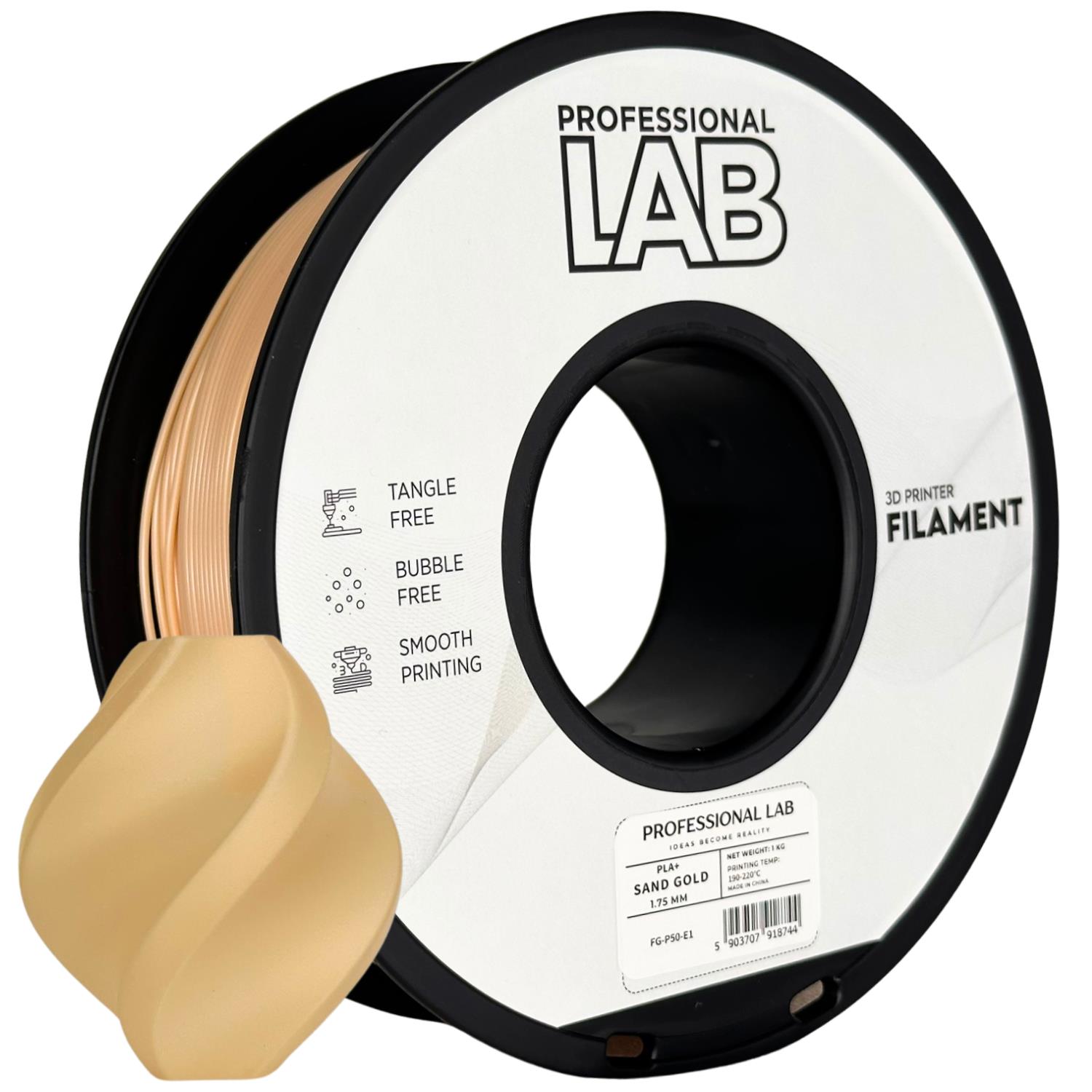 филамент за 3D принтери за принтери и печатащи устройства на 3D print Filament филамент за 3D принтери PLA+ sand gold 1кг. златен пясък PLA+ sand gold, Prof. Lab. Ниски цени, прецизно изпълнение, високо качество.