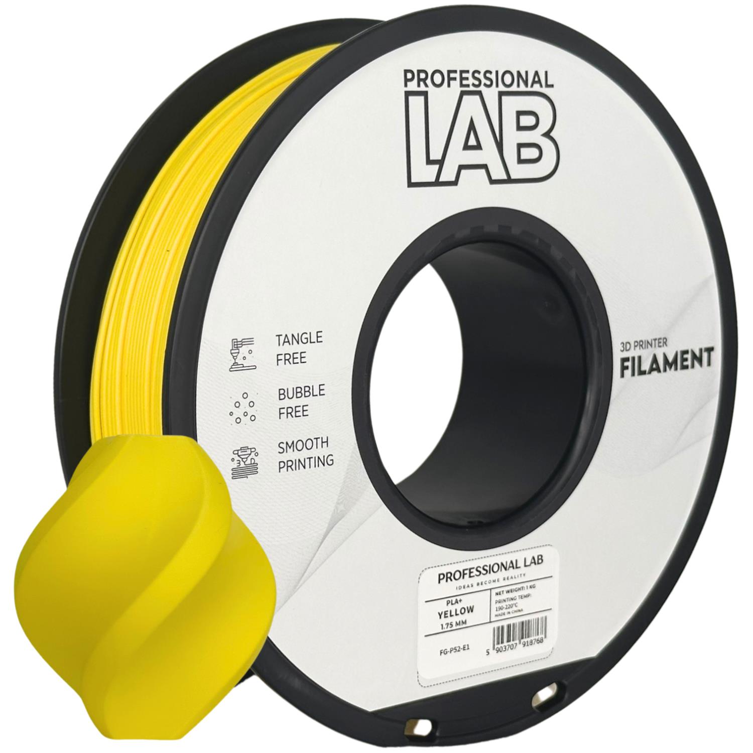 филамент за 3D принтери за принтери и печатащи устройства на 3D print Filament филамент за 3D принтери PLA+ yellow 1кг. жълт PLA+ yellow, Prof. Lab. Ниски цени, прецизно изпълнение, високо качество.