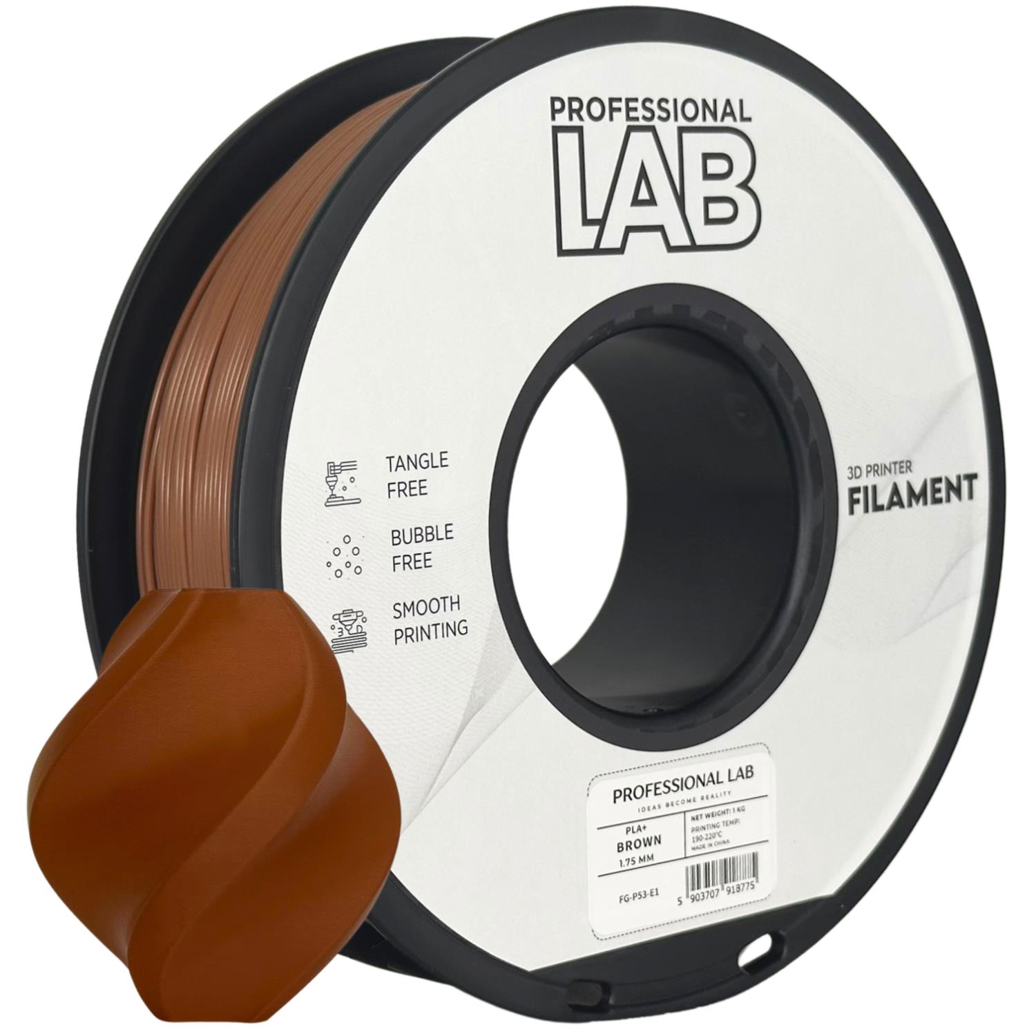 филамент за 3D принтери за принтери и печатащи устройства на 3D print Filament филамент за 3D принтери PLA+ brown 1кг кафяв PLA+ brown, Prof. Lab. Ниски цени, прецизно изпълнение, високо качество.
