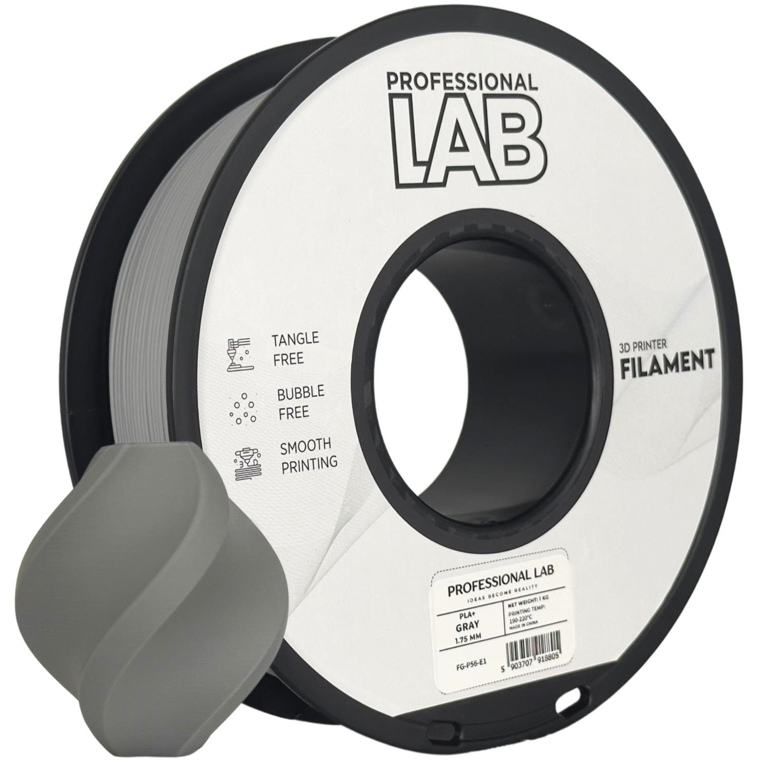 филамент за 3D принтери за принтери и печатащи устройства на 3D print Filament филамент за 3D принтери PLA+ gray 1кг. сив PLA+ gray, Prof. Lab. Ниски цени, прецизно изпълнение, високо качество.
