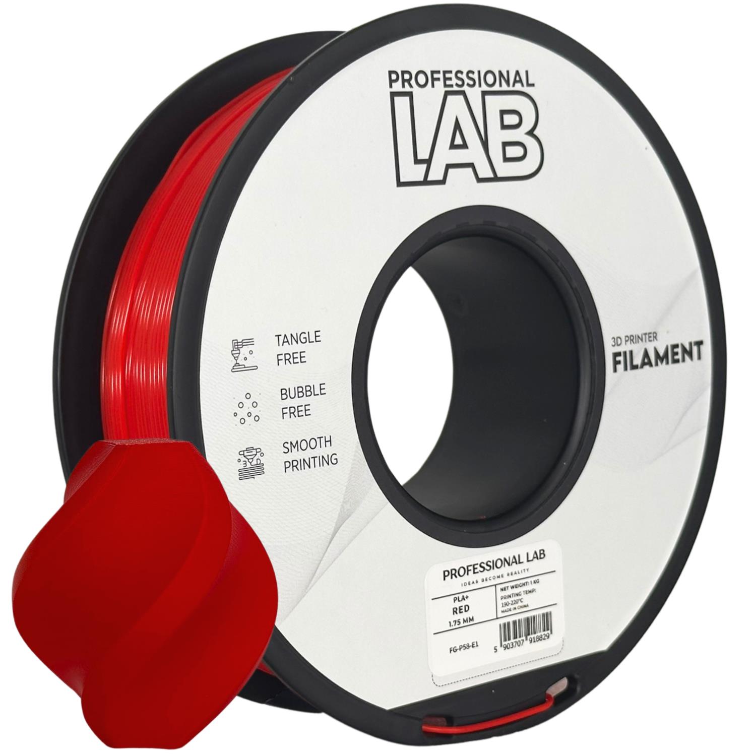 филамент за 3D принтери за принтери и печатащи устройства на 3D print Filament филамент за 3D принтери PLA+ red 1кг. червен PLA+ red, Prof. Lab. Ниски цени, прецизно изпълнение, високо качество.