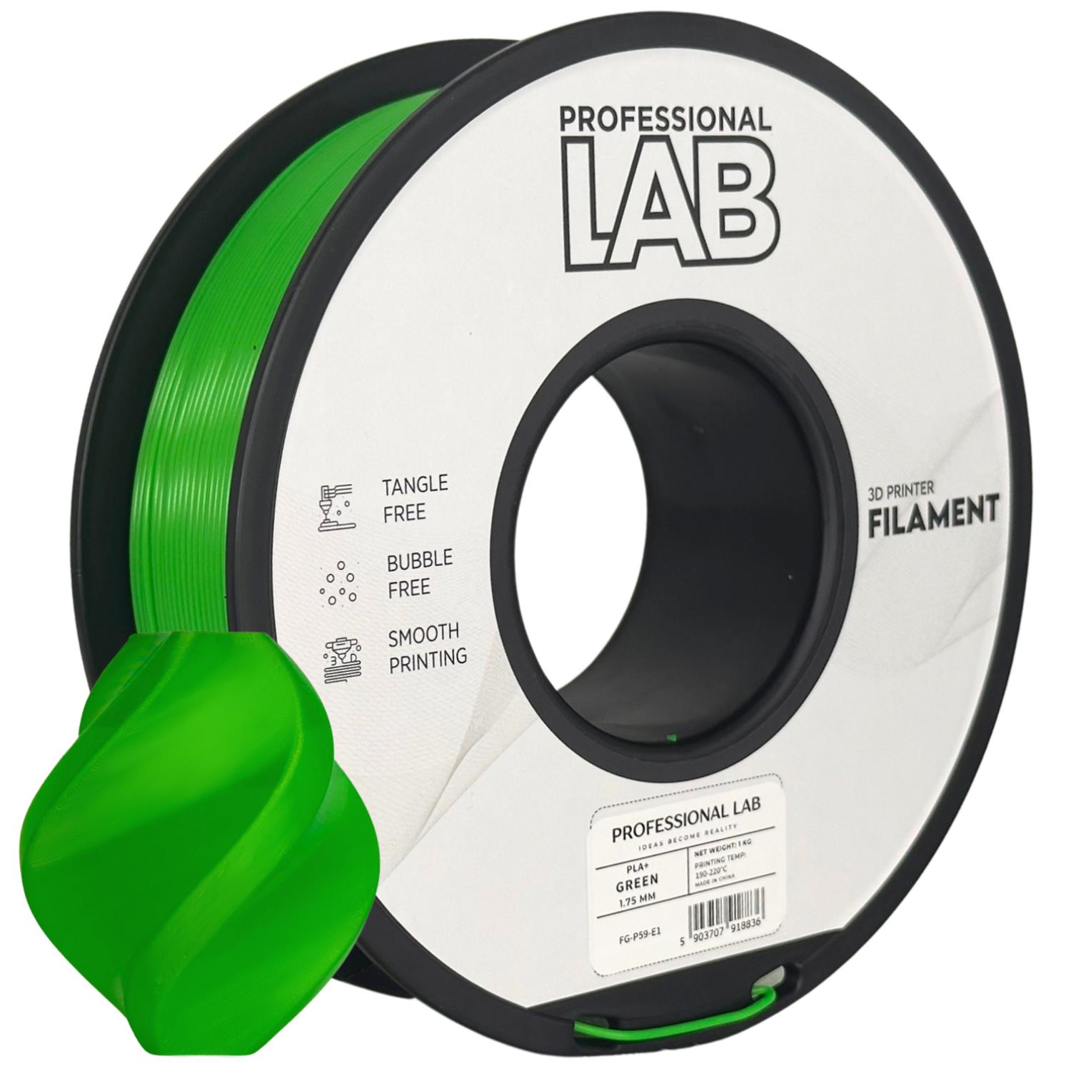 филамент за 3D принтери за принтери и печатащи устройства на 3D print Filament филамент за 3D принтери PLA+ green 1кг зелен PLA+ green, Prof. Lab. Ниски цени, прецизно изпълнение, високо качество.