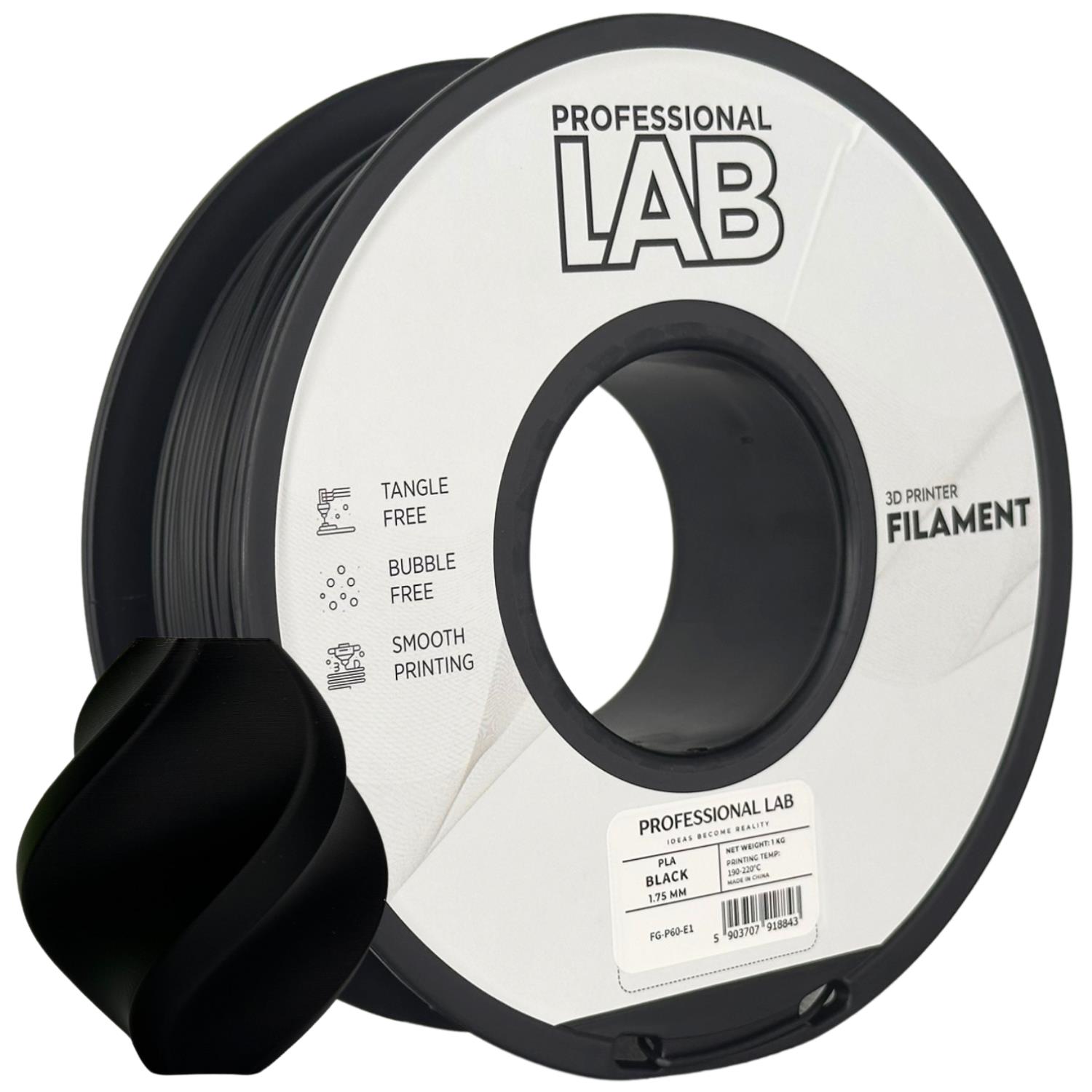 филамент за 3D принтери за принтери и печатащи устройства на 3D print Filament филамент за 3D принтери PLA black 1 кг.черен PLA black, Prof. Lab. Ниски цени, прецизно изпълнение, високо качество.