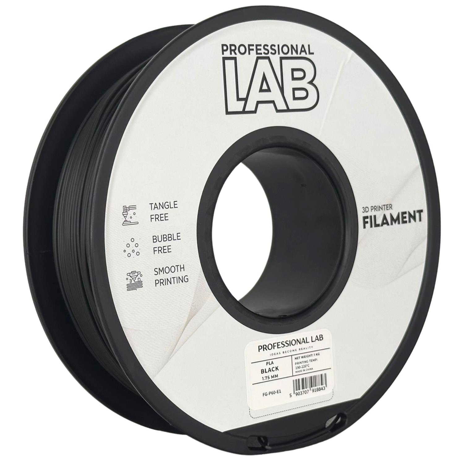 филамент за 3D принтери за принтери и печатащи устройства на 3D print Filament филамент за 3D принтери PLA black 1 кг.черен PLA black, Prof. Lab.  цнимка 2.