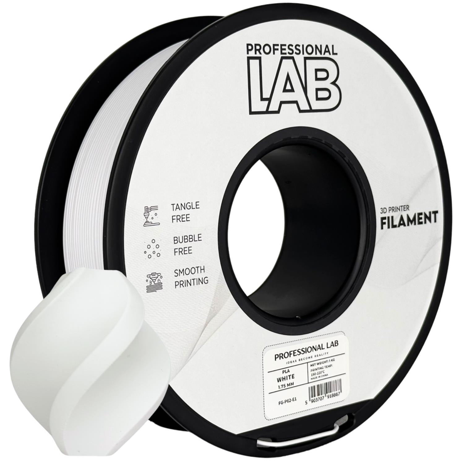 филамент за 3D принтери за принтери и печатащи устройства на 3D print Filament филамент за 3D принтери PLA white 1кг бял PLA white, Prof. Lab. Ниски цени, прецизно изпълнение, високо качество.