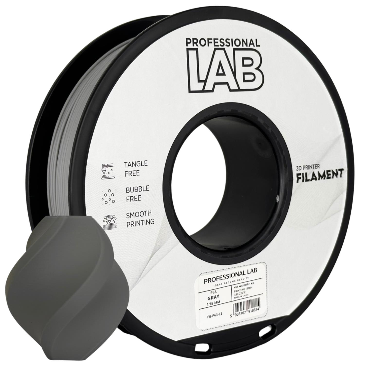 филамент за 3D принтери за принтери и печатащи устройства на 3D print Filament филамент за 3D принтери PLA gray 1кг сив PLA gray, Prof. Lab. Ниски цени, прецизно изпълнение, високо качество.