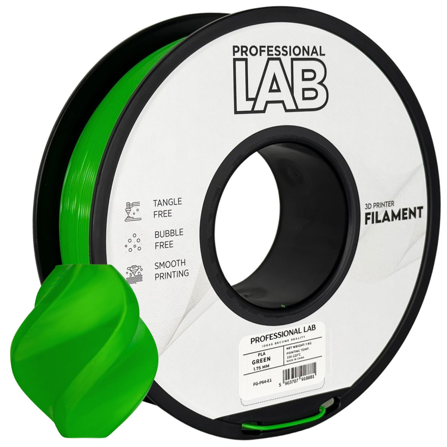 филамент за 3D принтери за принтери и печатащи устройства на 3D print Filament филамент за 3D принтери PLA green 1кг зелен PLA green, Prof. Lab. Ниски цени, прецизно изпълнение, високо качество.