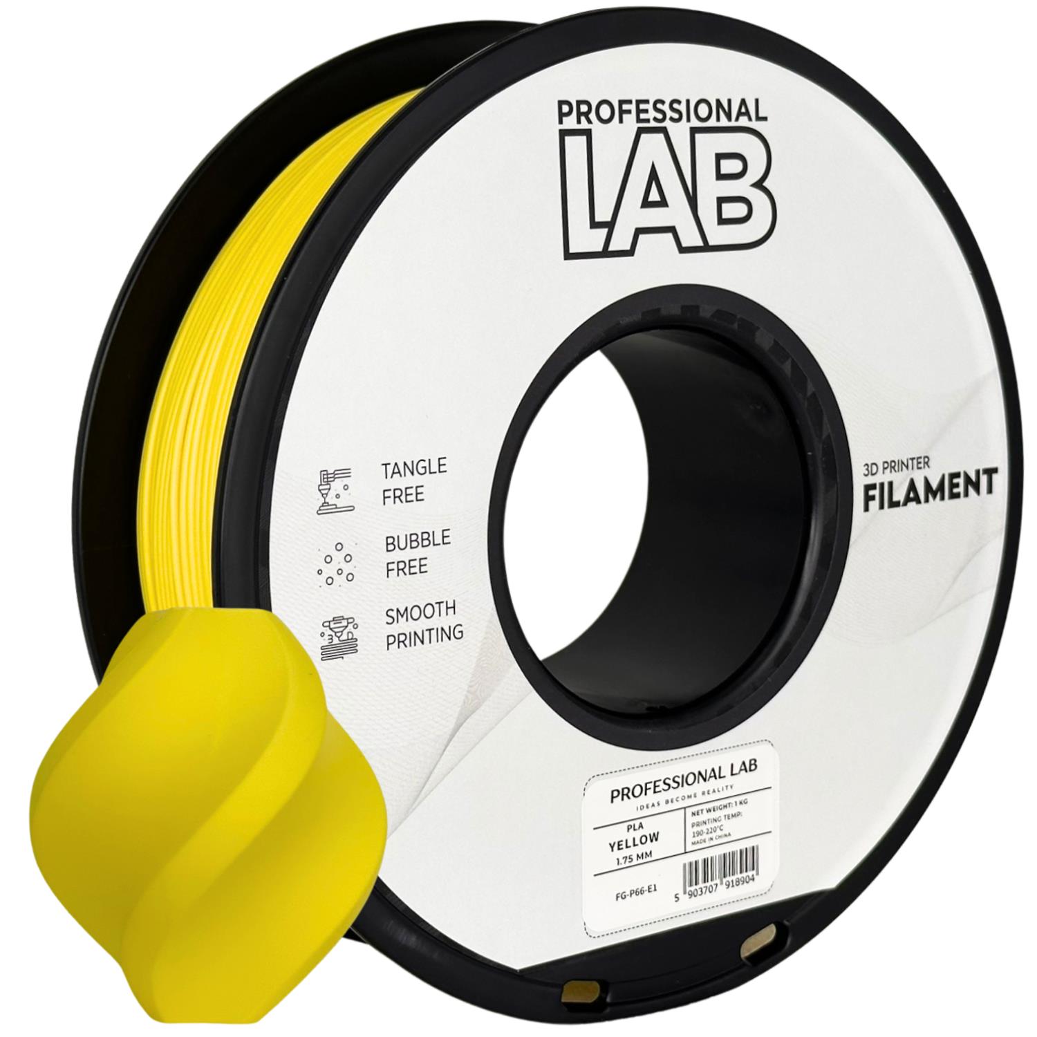 филамент за 3D принтери за принтери и печатащи устройства на 3D print Filament филамент за 3D принтери PLA yellow 1кг. жълт PLA yellow, Prof. Lab. Ниски цени, прецизно изпълнение, високо качество.
