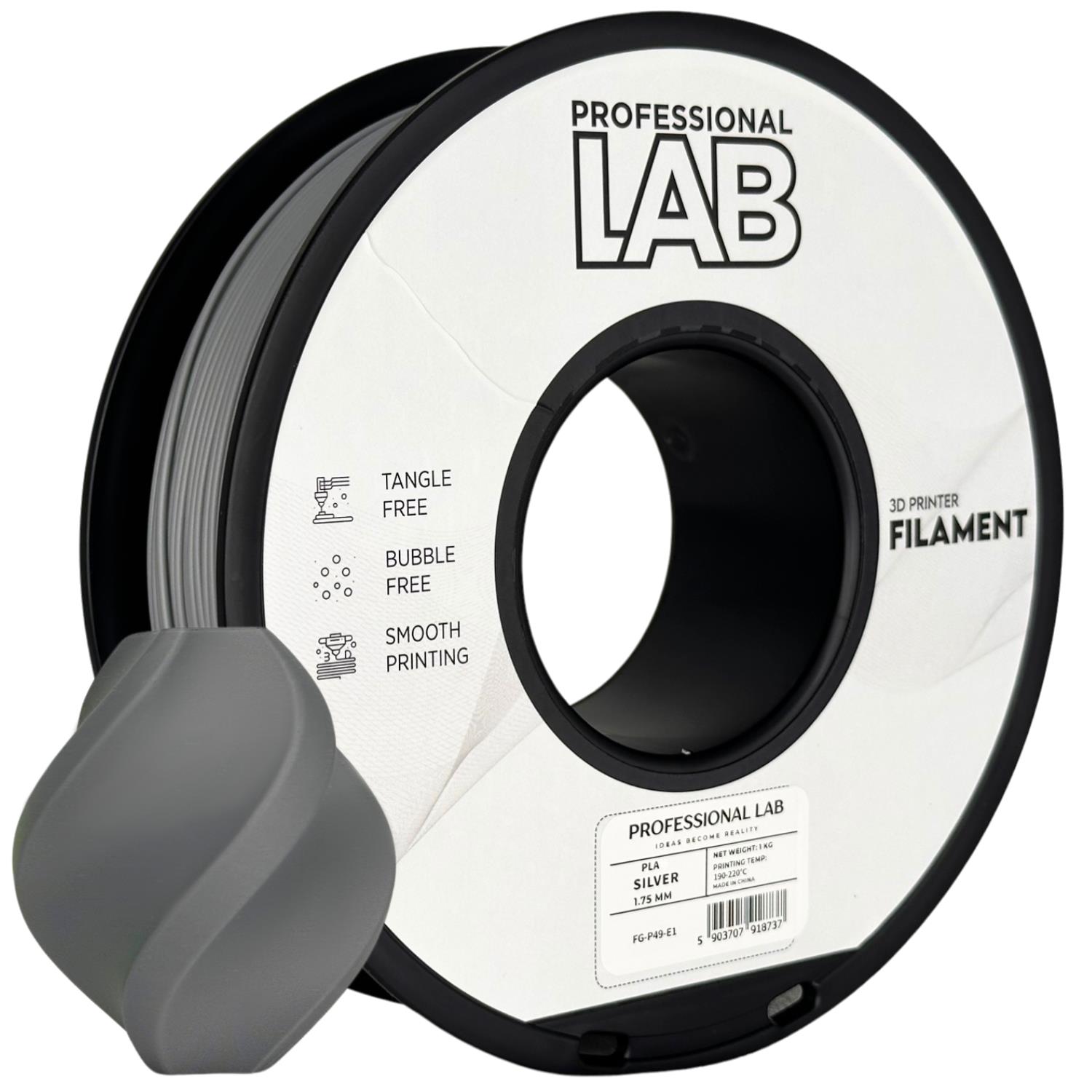 филамент за 3D принтери за принтери и печатащи устройства на 3D print Filament филамент за 3D принтери PLA silver 1кг. сребърен PLA silver, Prof. Lab. Ниски цени, прецизно изпълнение, високо качество.