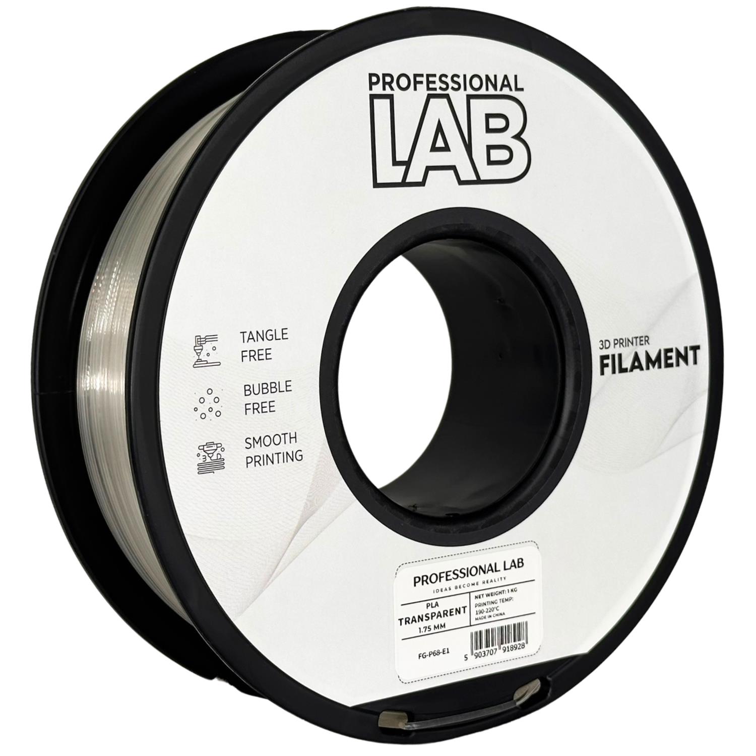 филамент за 3D принтери за принтери и печатащи устройства на 3D print Filament филамент за 3D принтери PLA transparent 1kg прозрачен PLA transparent, Prof. Lab. Ниски цени, прецизно изпълнение, високо качество.