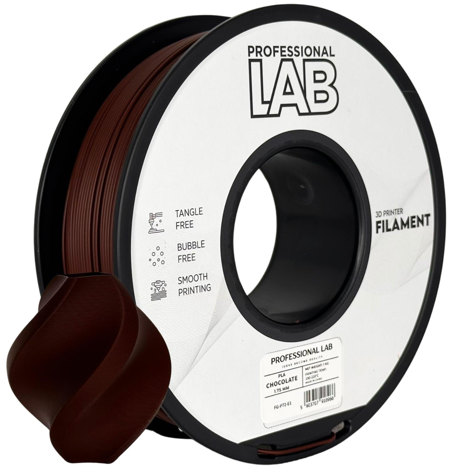 филамент за 3D принтери за принтери и печатащи устройства на 3D print Filament филамент за 3D принтери PLA chocolate 1КГ шоколад PLA chocolate, Prof. Lab. Ниски цени, прецизно изпълнение, високо качество.